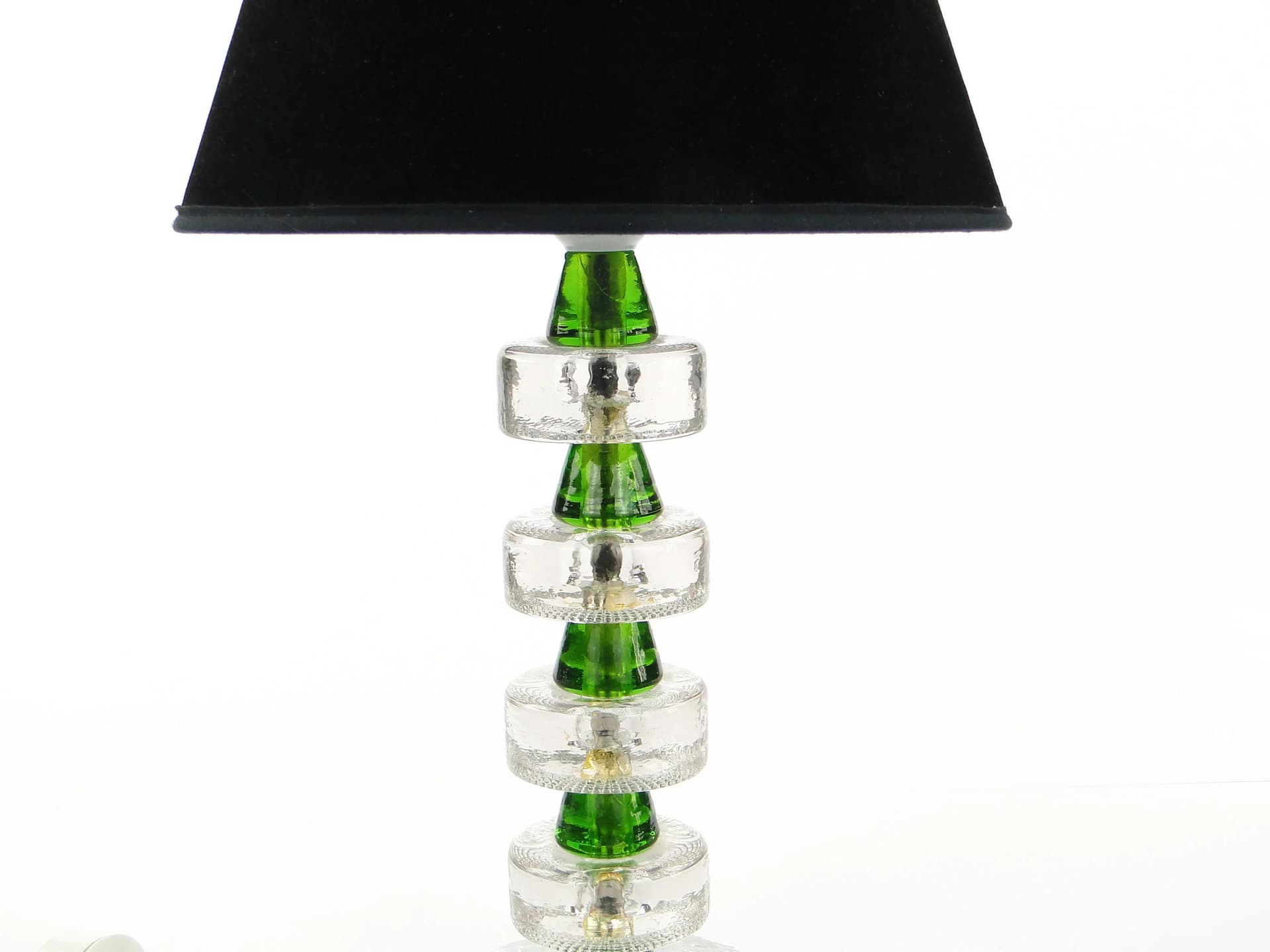 Table lamp, transparent and green glass, black velour, Norway, 1980s. - 398118