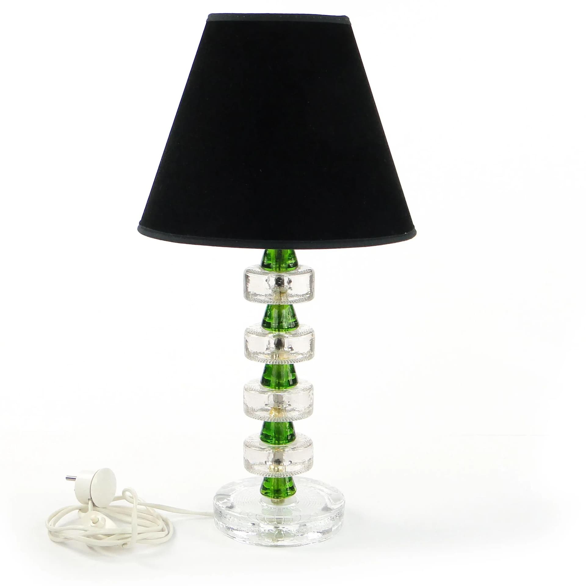 Table lamp, transparent and green glass, black velour, Norway, 1980s. - 398116