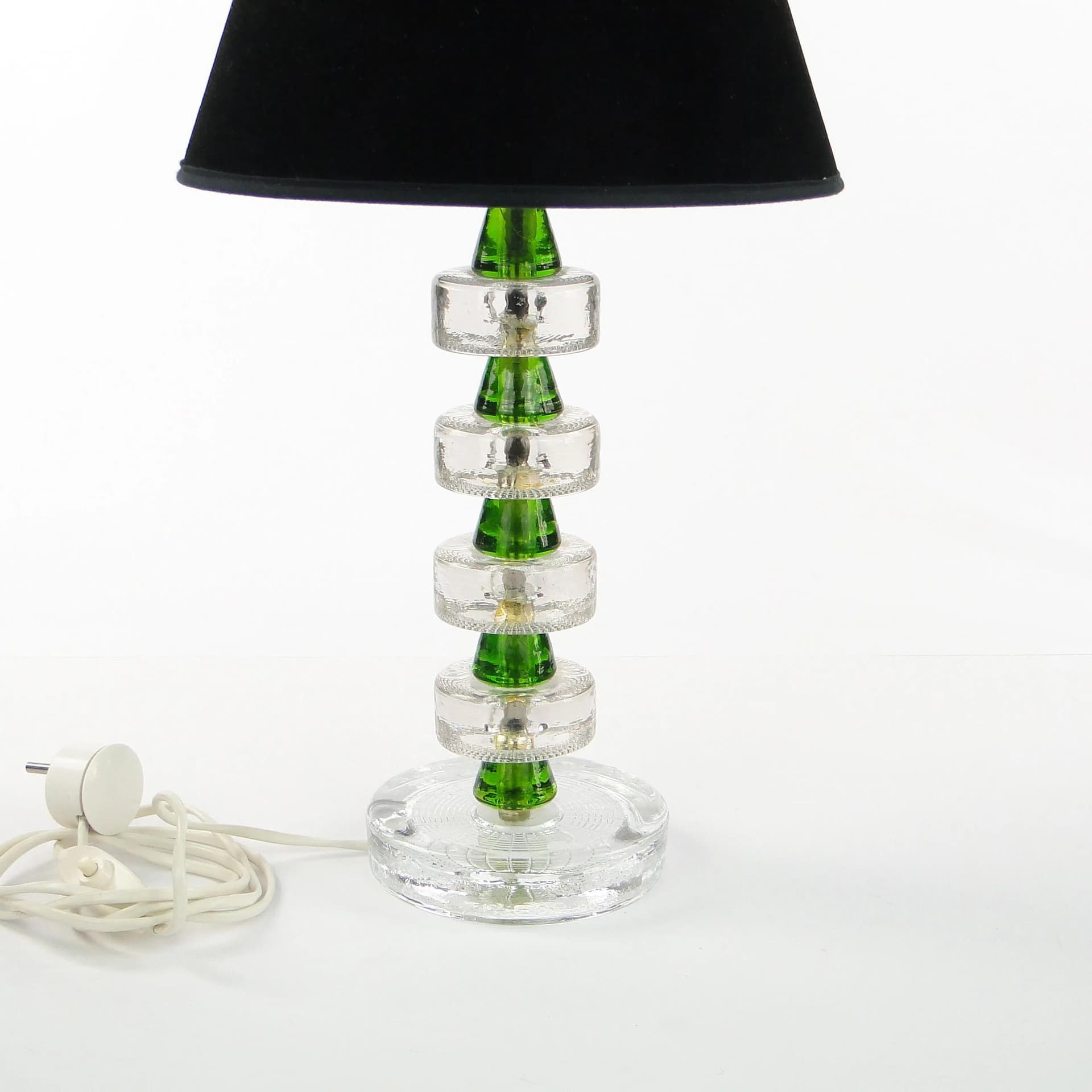 Table lamp, transparent and green glass, black velour, Norway, 1980s. - 398117