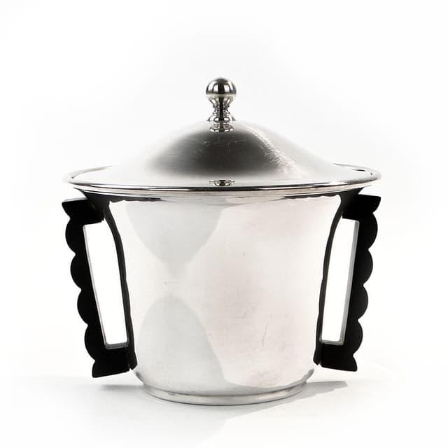 Sugar Bowl Art Deco, silver, black ebonite, Norway, 1930s - DIMENSION