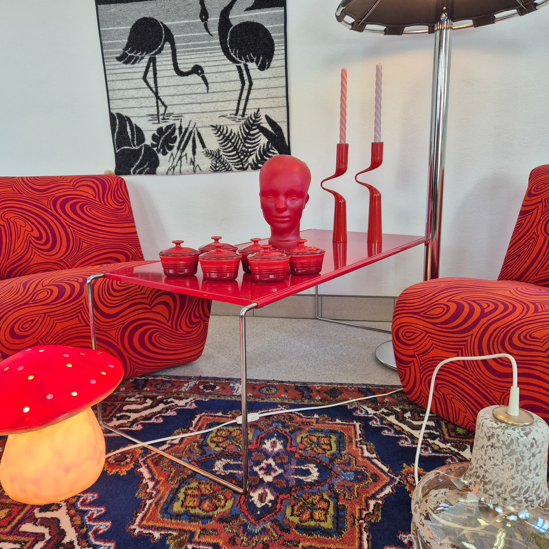 Coffee table Laccio, red top, chromed steel, by M. Breuer, Germany, 1970s. - 398180