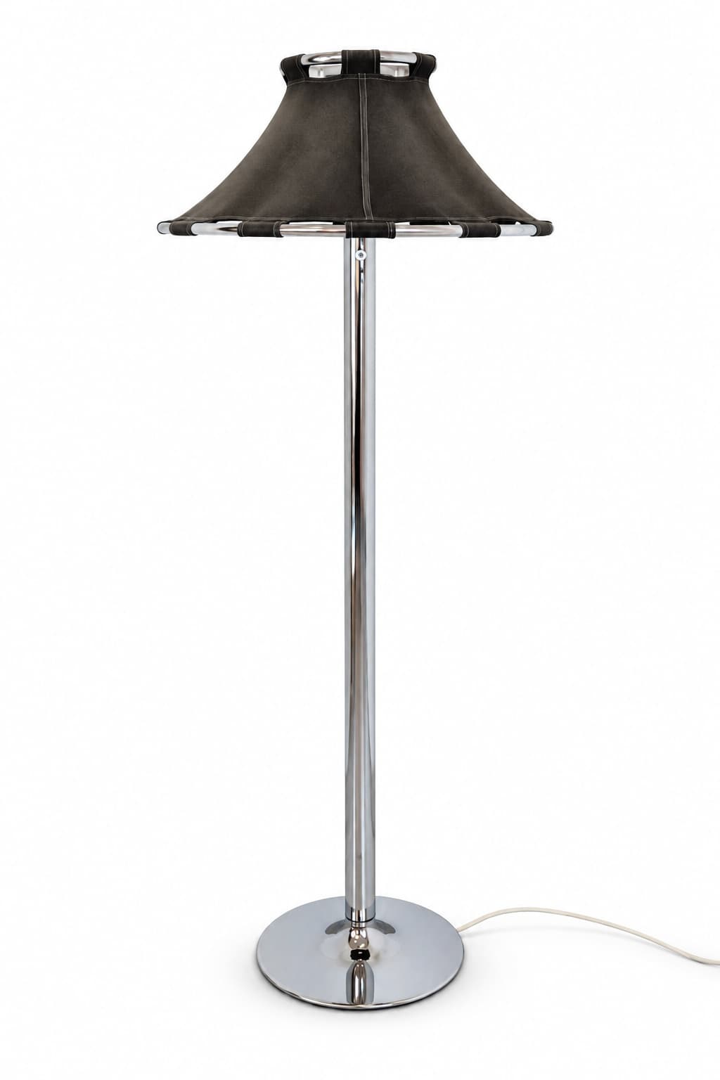 Floor lamp Anna, grey fabric, chromed steel, by A. Ehrner, Ateljé Lyktan, Sweden, 1980s. - 398195