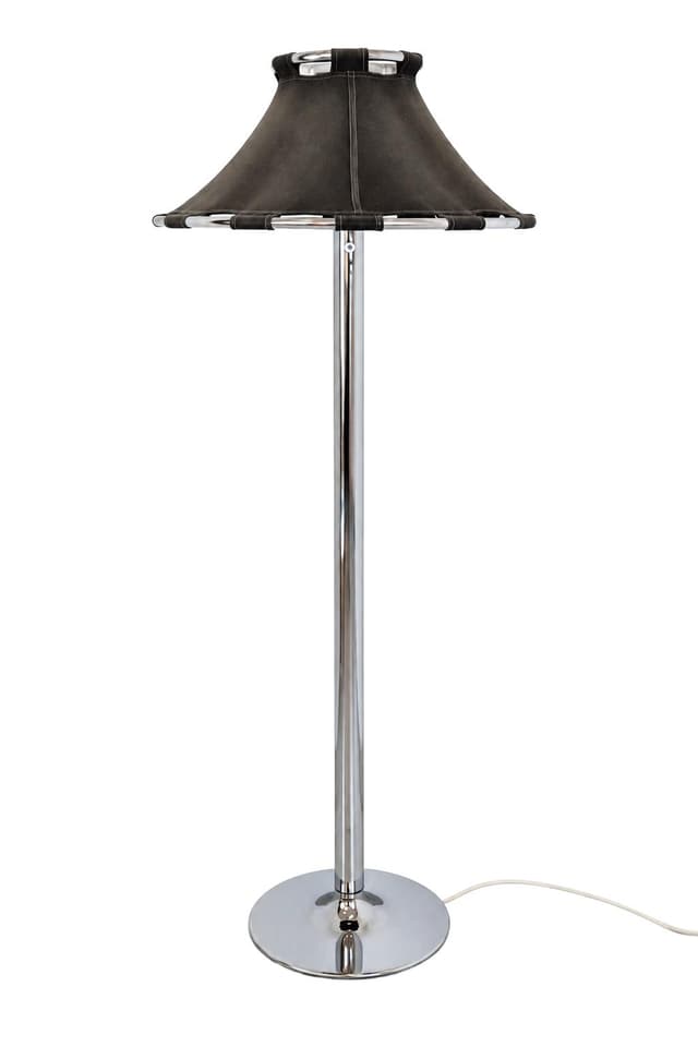 Floor lamp Anna, grey fabric, chromed steel, by A. Ehrner, Ateljé Lyktan, Sweden, 1980s. - DIMENSION