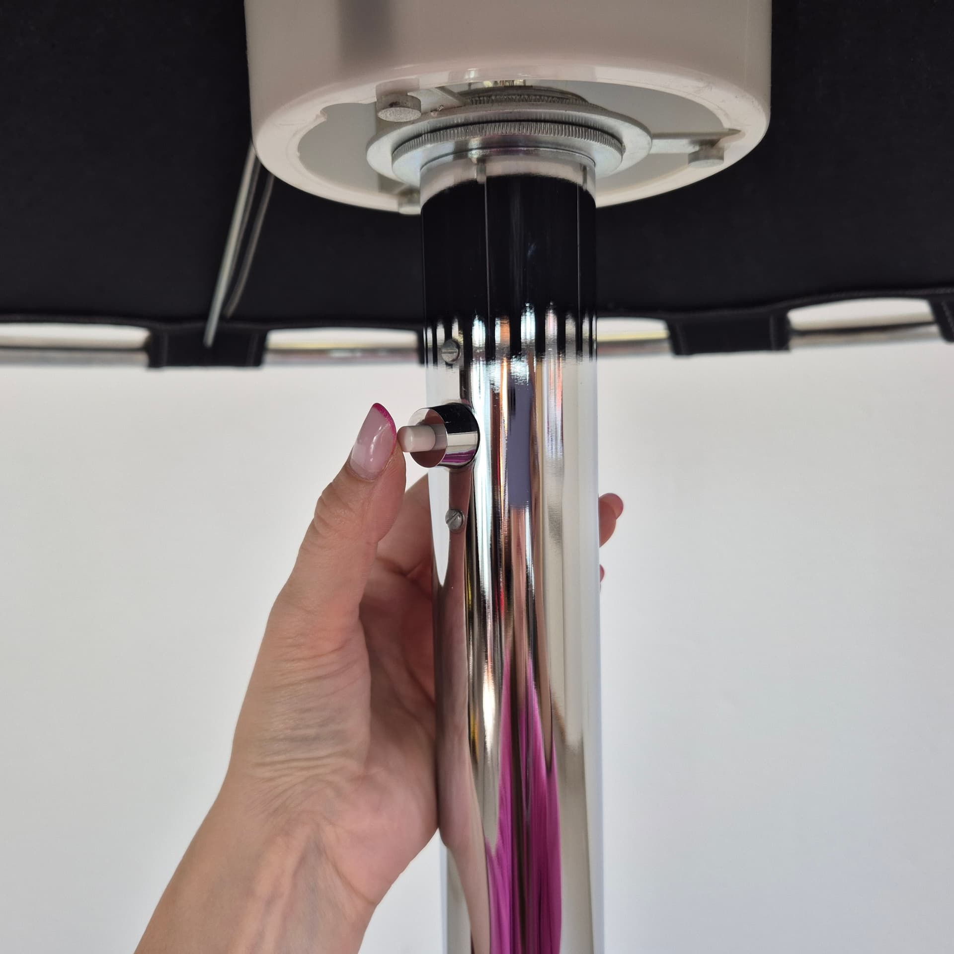 Floor lamp Anna, grey fabric, chromed steel, by A. Ehrner, Ateljé Lyktan, Sweden, 1980s. - 398188