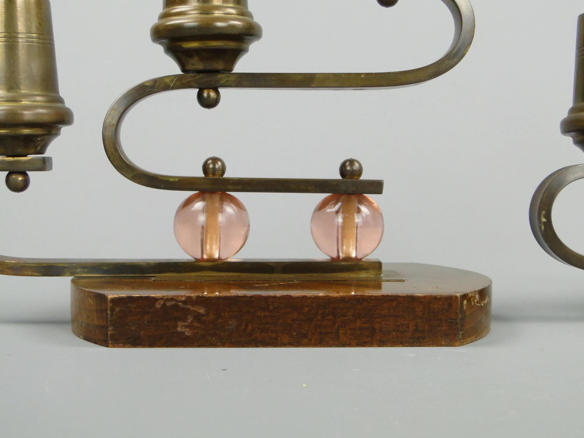 Para świeczników Art déco, orzech brązowy, mosiądz, szkło, Niemcy, lata 40. - 29155