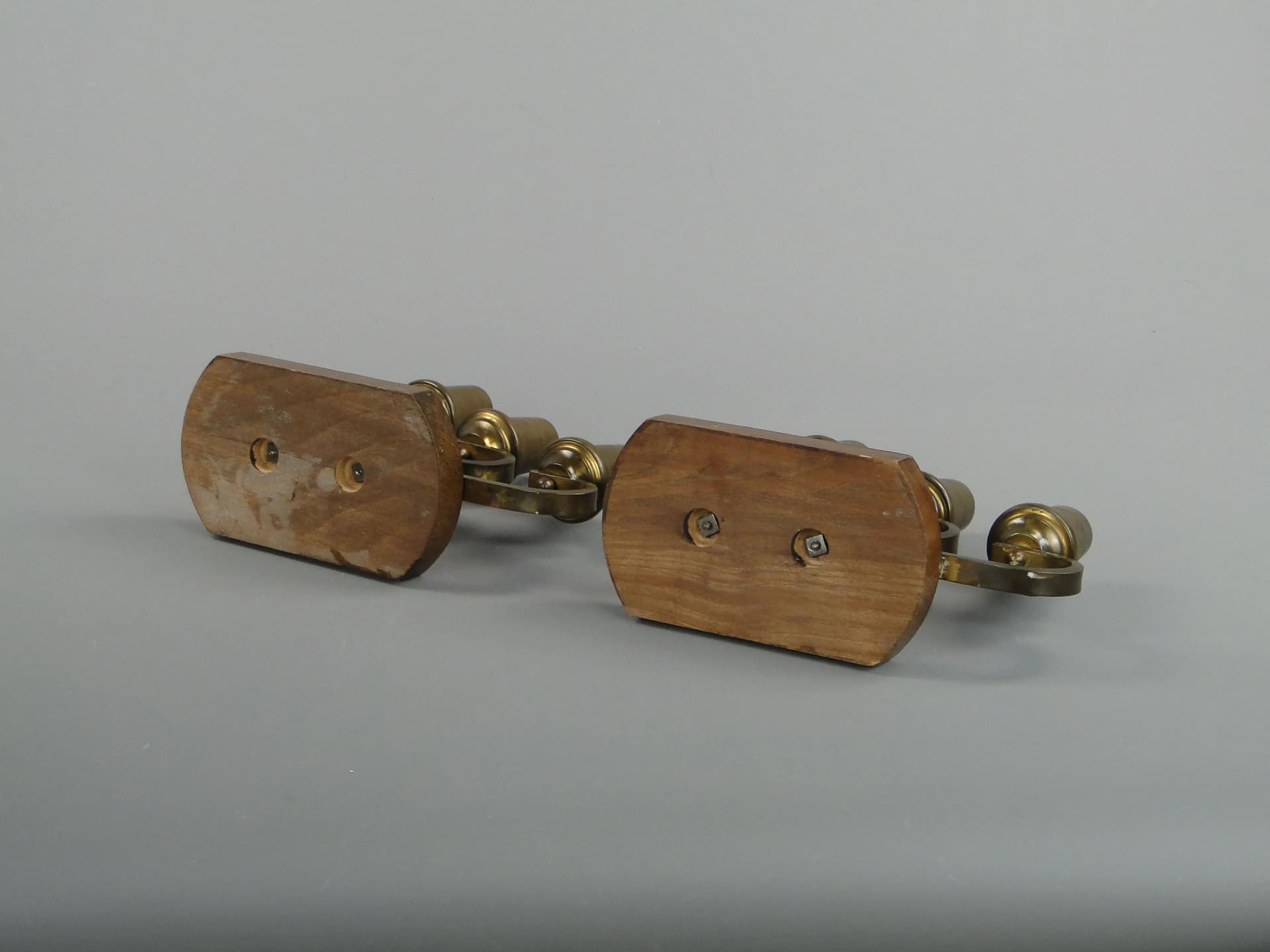 Para świeczników Art déco, orzech brązowy, mosiądz, szkło, Niemcy, lata 40. - 29160