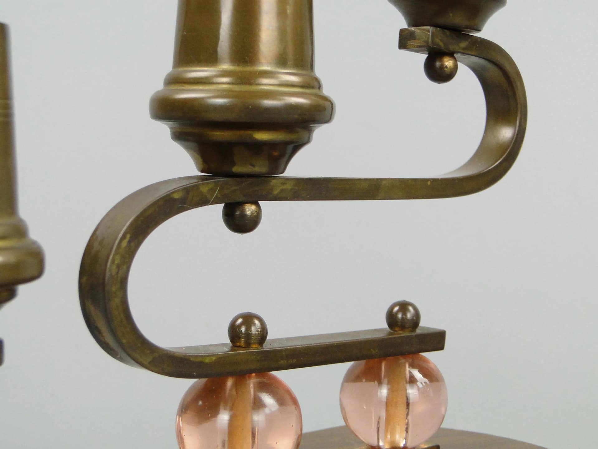 Para świeczników Art déco, orzech brązowy, mosiądz, szkło, Niemcy, lata 40. - 29158