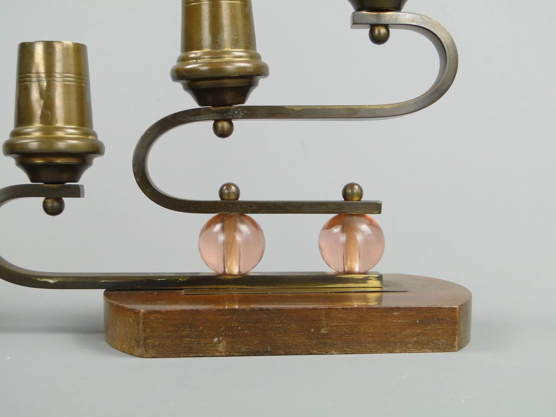 Para świeczników Art déco, orzech brązowy, mosiądz, szkło, Niemcy, lata 40. - 29156