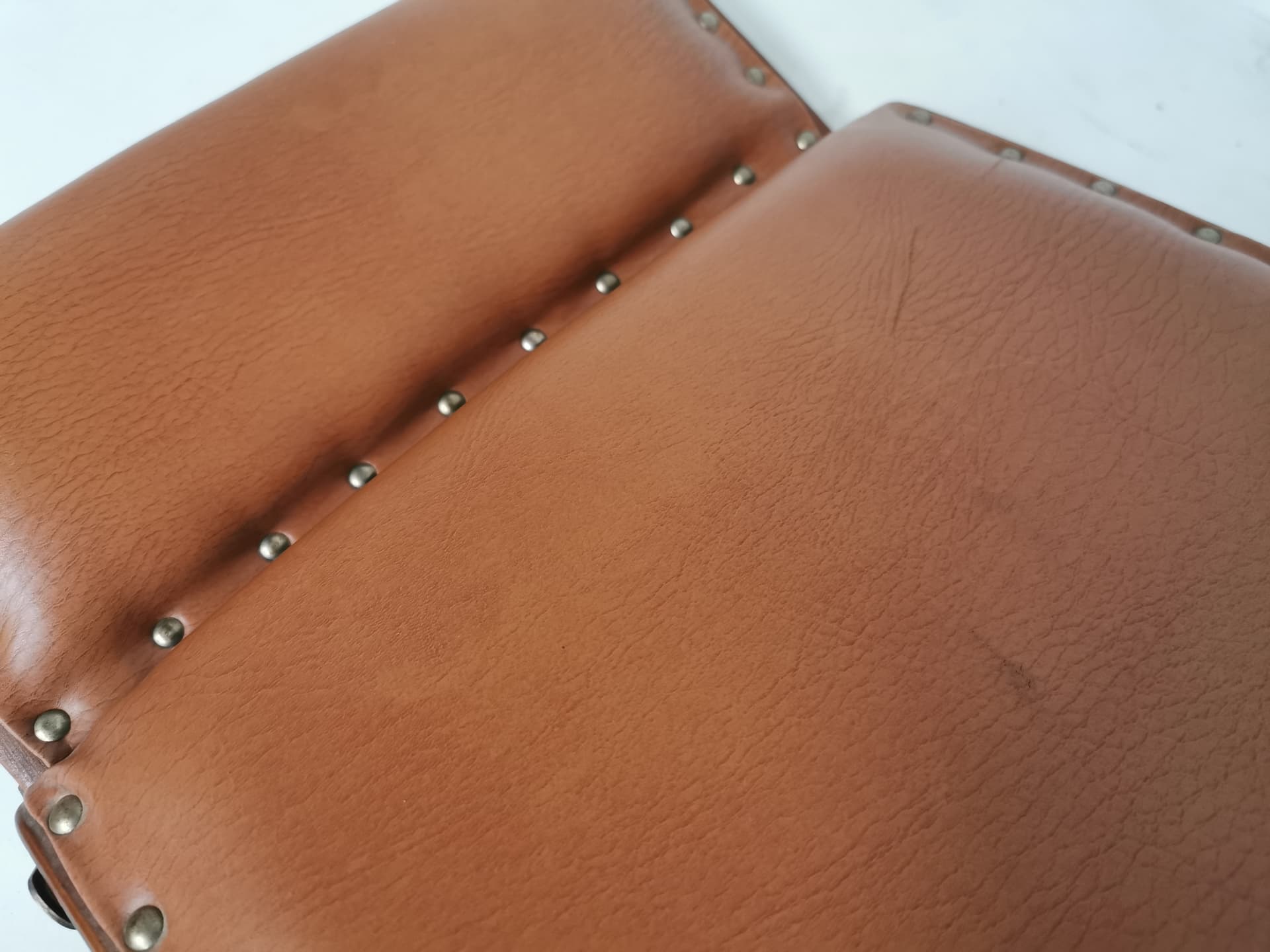 Rocking footstool, brown, wood, leatherette, Germany, 1960s. - 398480