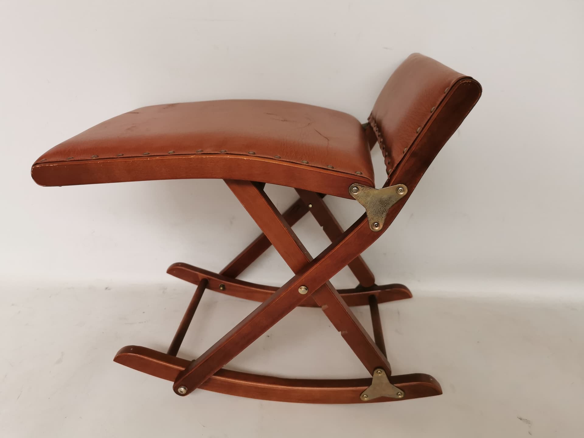 Rocking footstool, brown, wood, leatherette, Germany, 1960s. - 398471