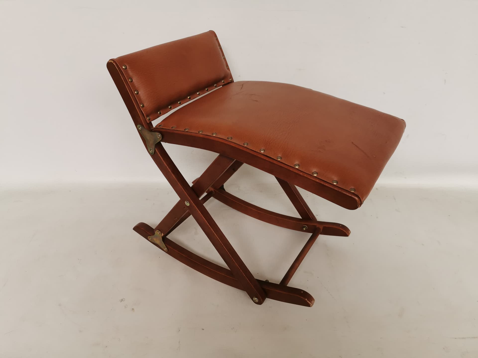 Rocking footstool, brown, wood, leatherette, Germany, 1960s. - 398476