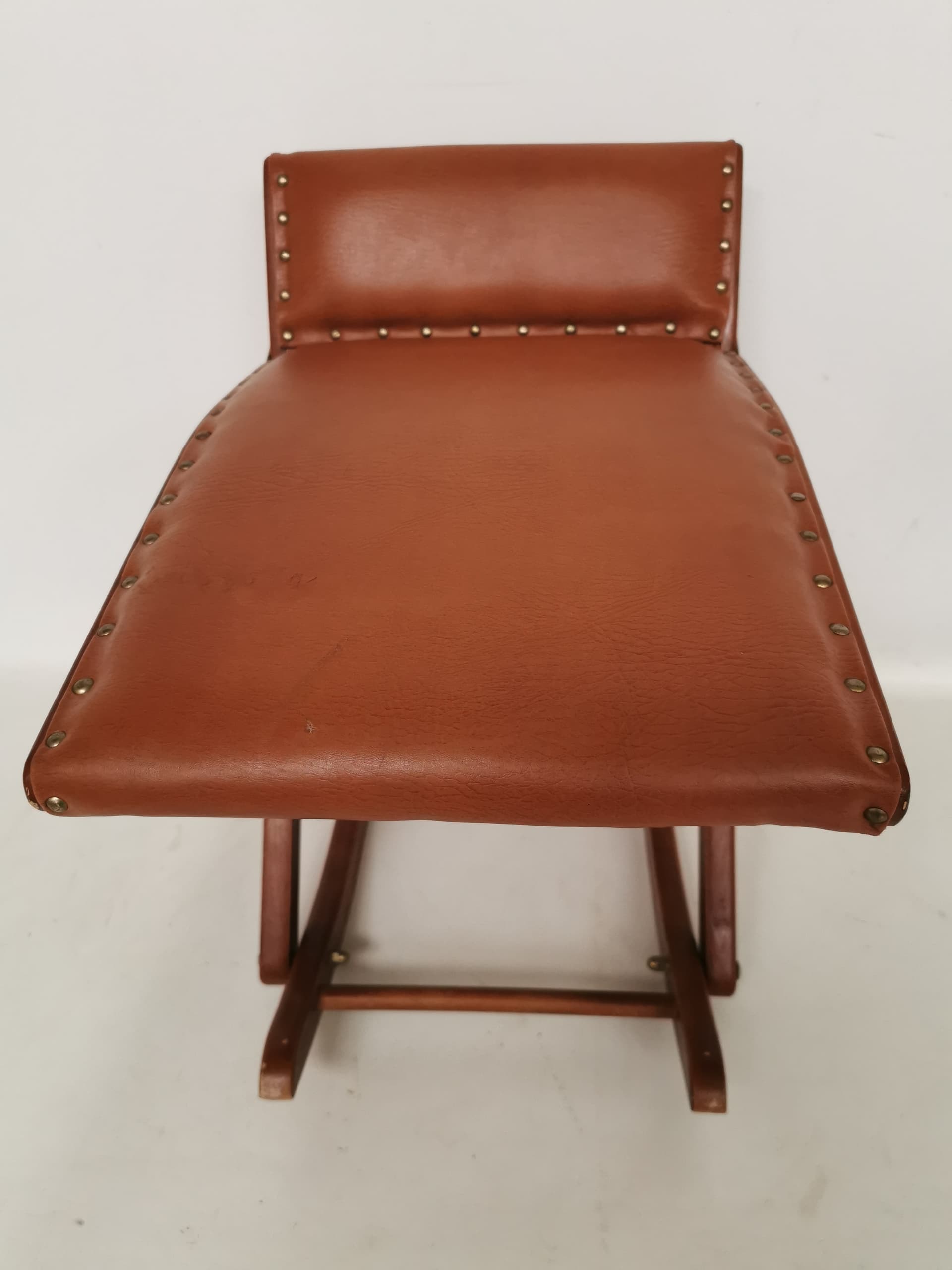 Rocking footstool, brown, wood, leatherette, Germany, 1960s. - 398474
