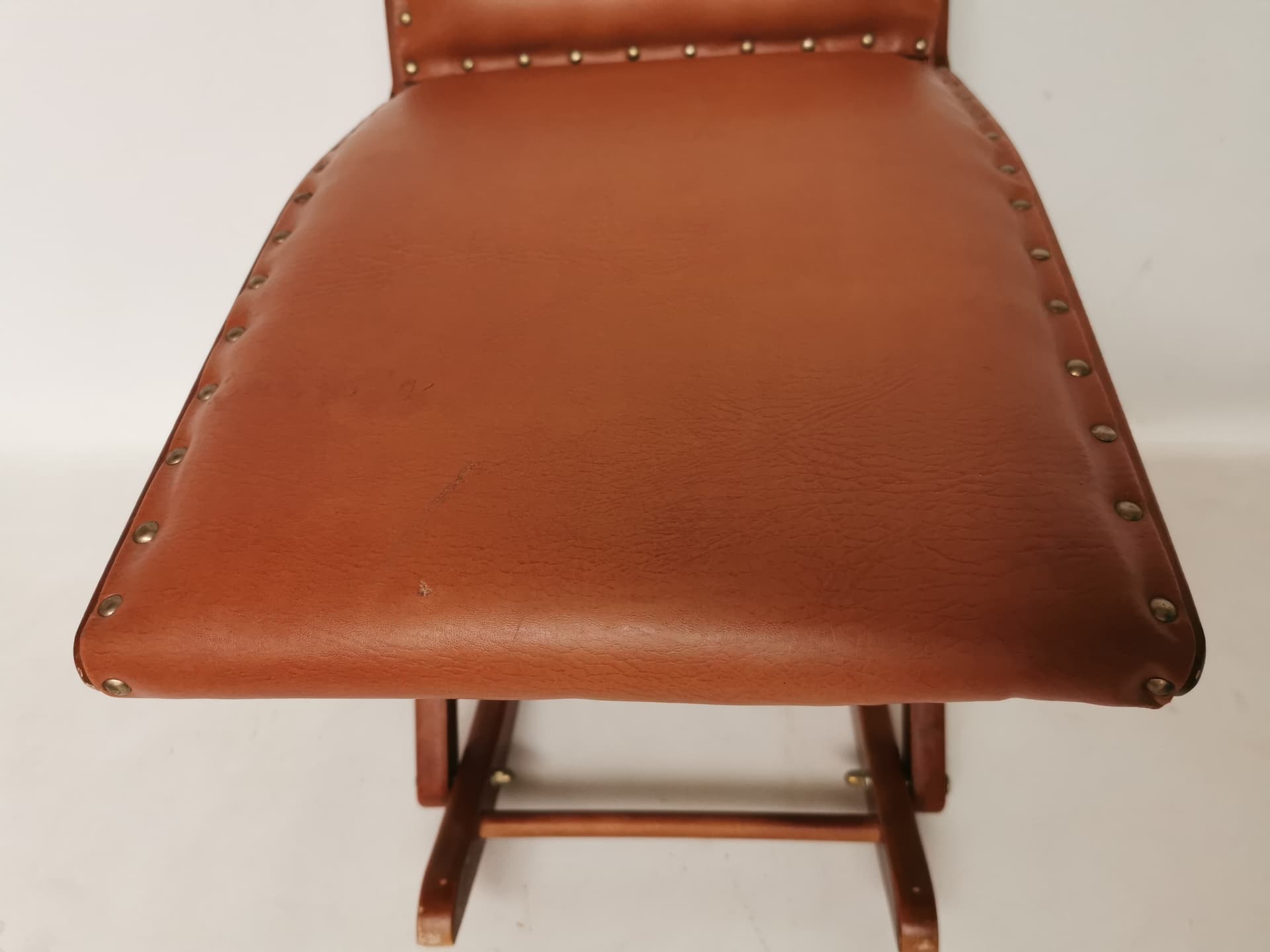 Rocking footstool, brown, wood, leatherette, Germany, 1960s. - 398472