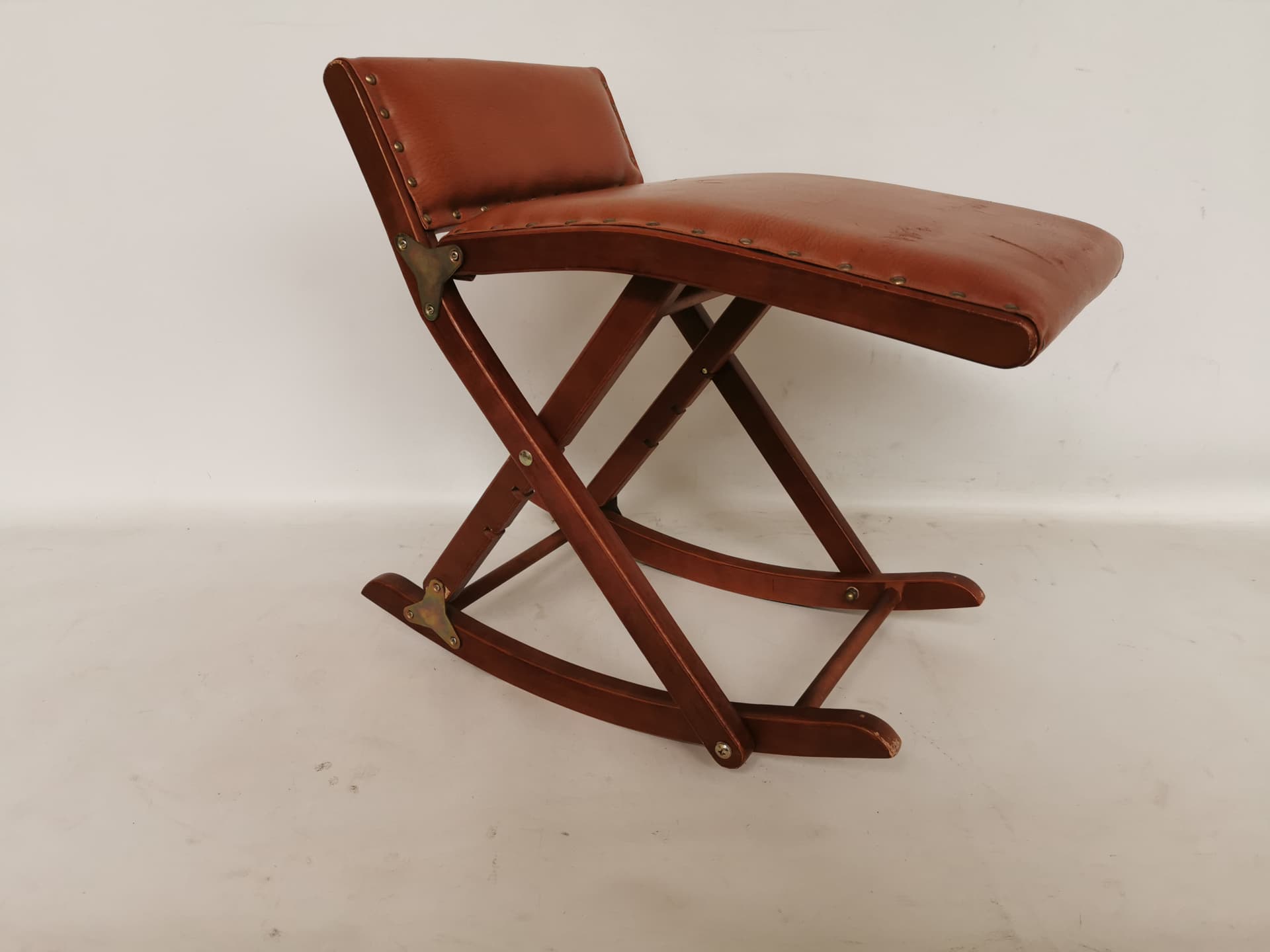 Rocking footstool, brown, wood, leatherette, Germany, 1960s. - 398469