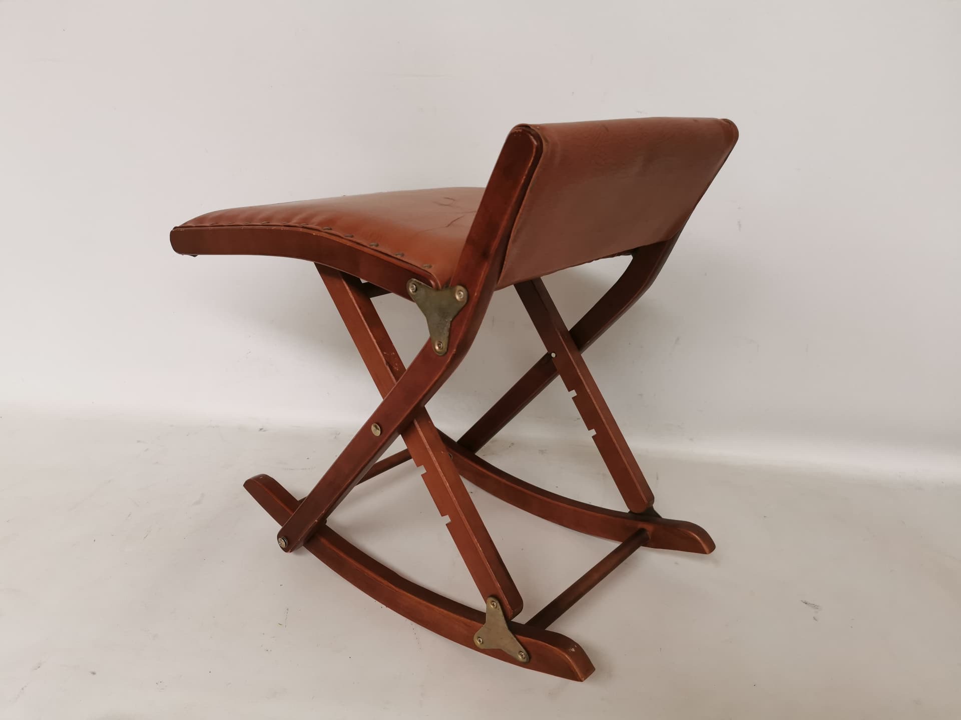 Rocking footstool, brown, wood, leatherette, Germany, 1960s. - 398473