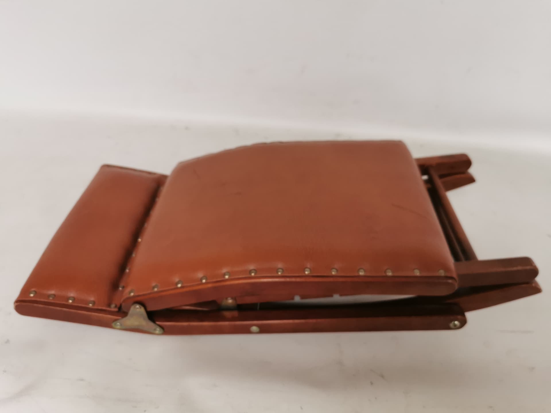 Rocking footstool, brown, wood, leatherette, Germany, 1960s. - 398470