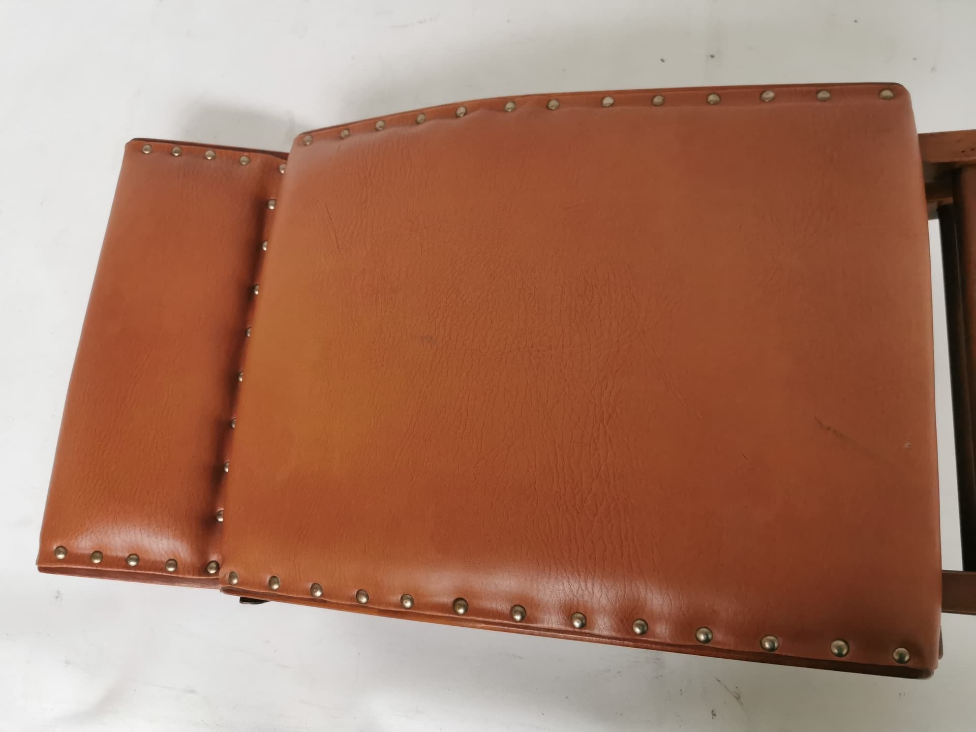 Rocking footstool, brown, wood, leatherette, Germany, 1960s. - 398479
