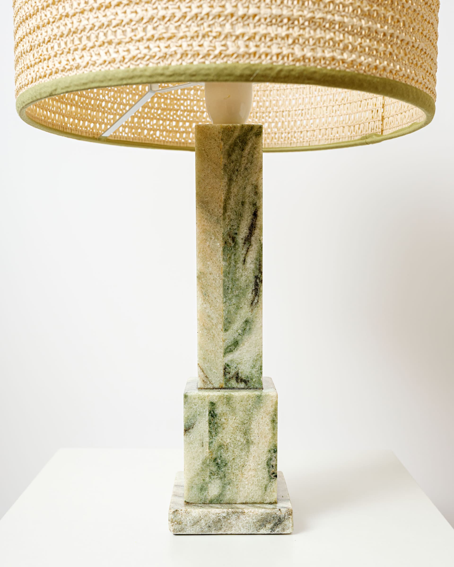 Table lamp, green marble, beige rattan, Denmark, 1970s. - 398543