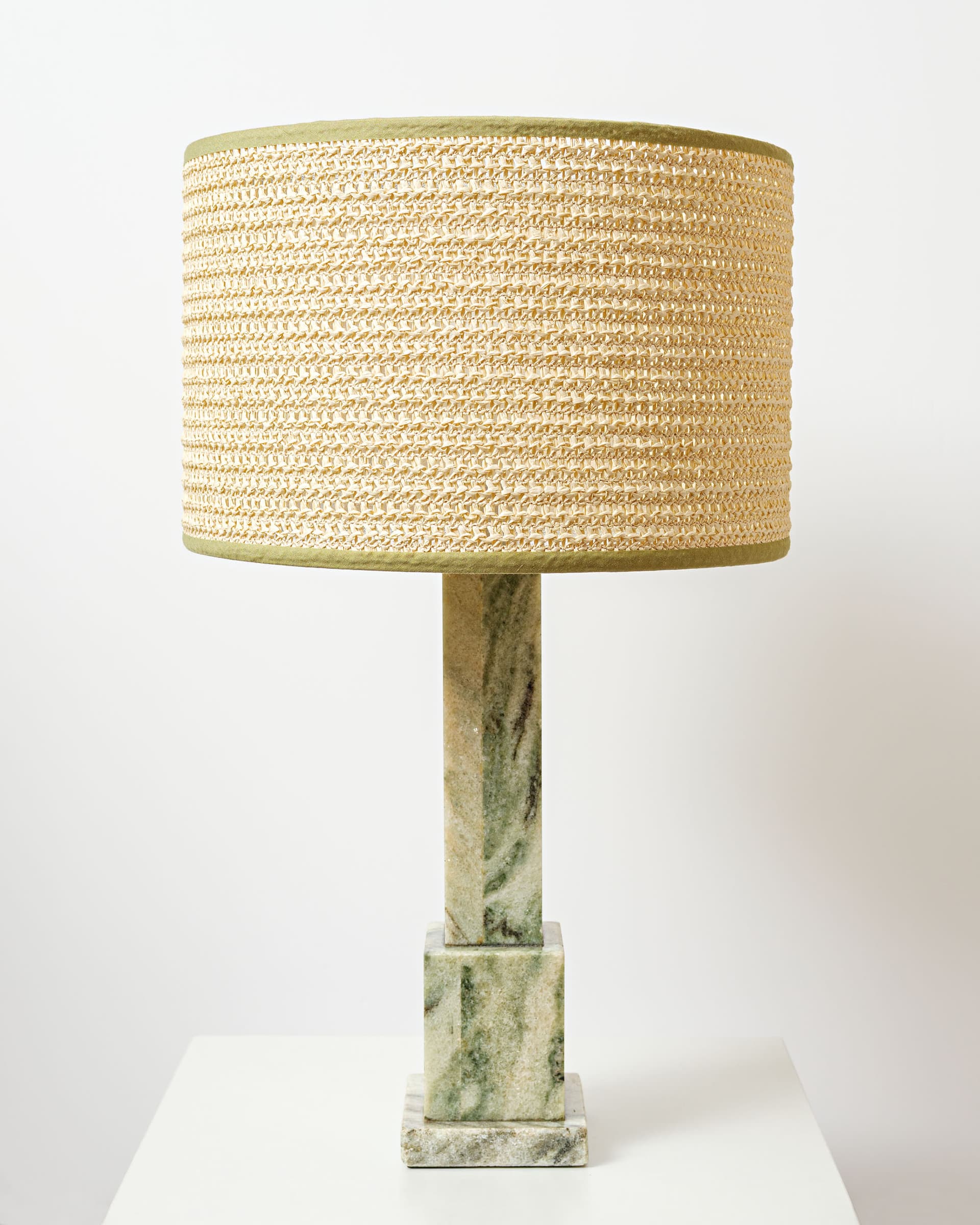 Table lamp, green marble, beige rattan, Denmark, 1970s. - 398539