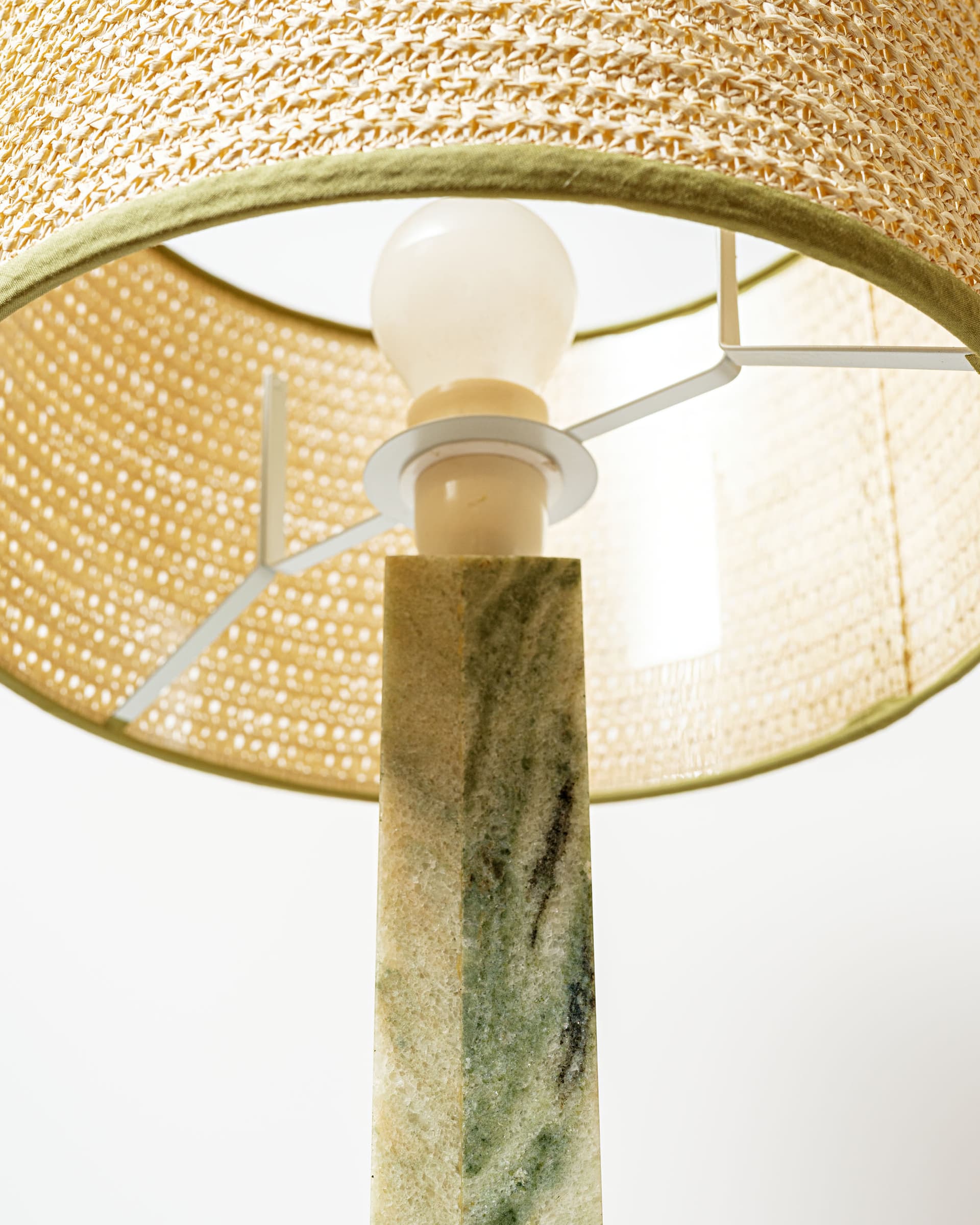 Table lamp, green marble, beige rattan, Denmark, 1970s. - 398544
