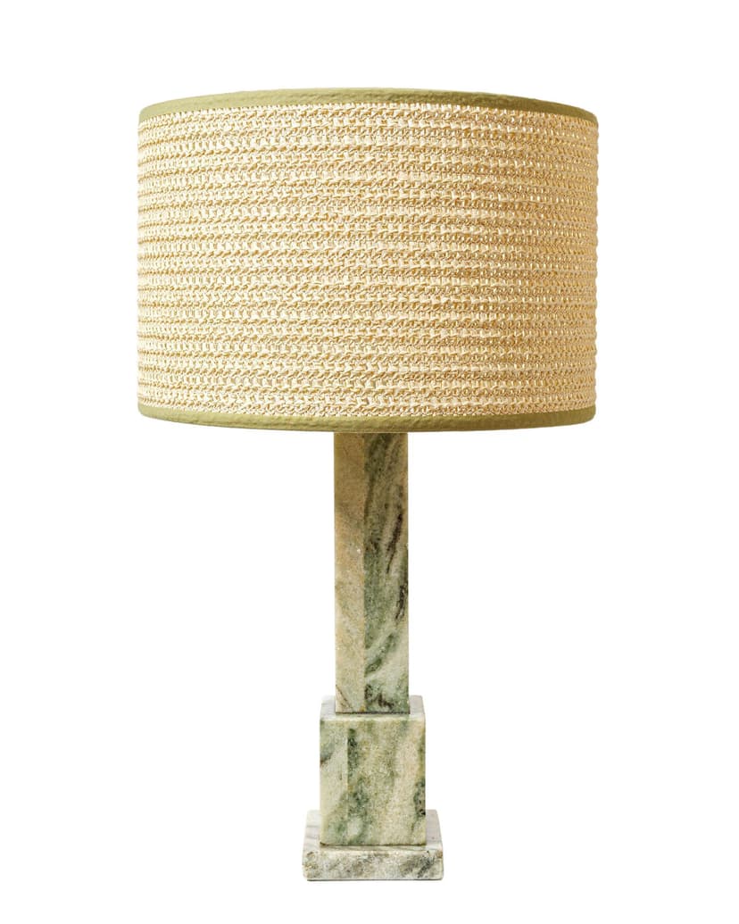 Lampa stołowa, marmur zielony, rattan beżowy, Dania, lata 70.