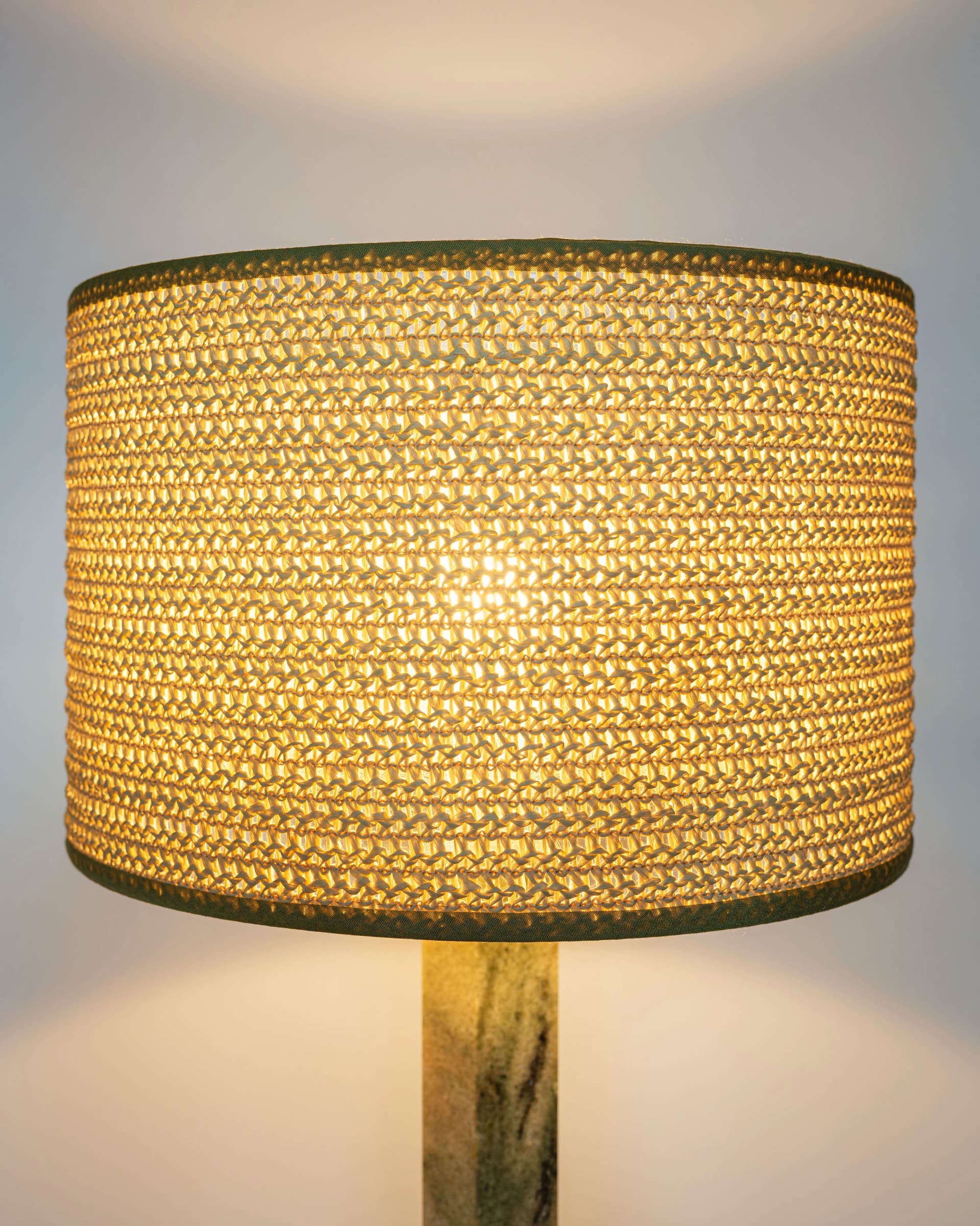 Table lamp, green marble, beige rattan, Denmark, 1970s. - 398541