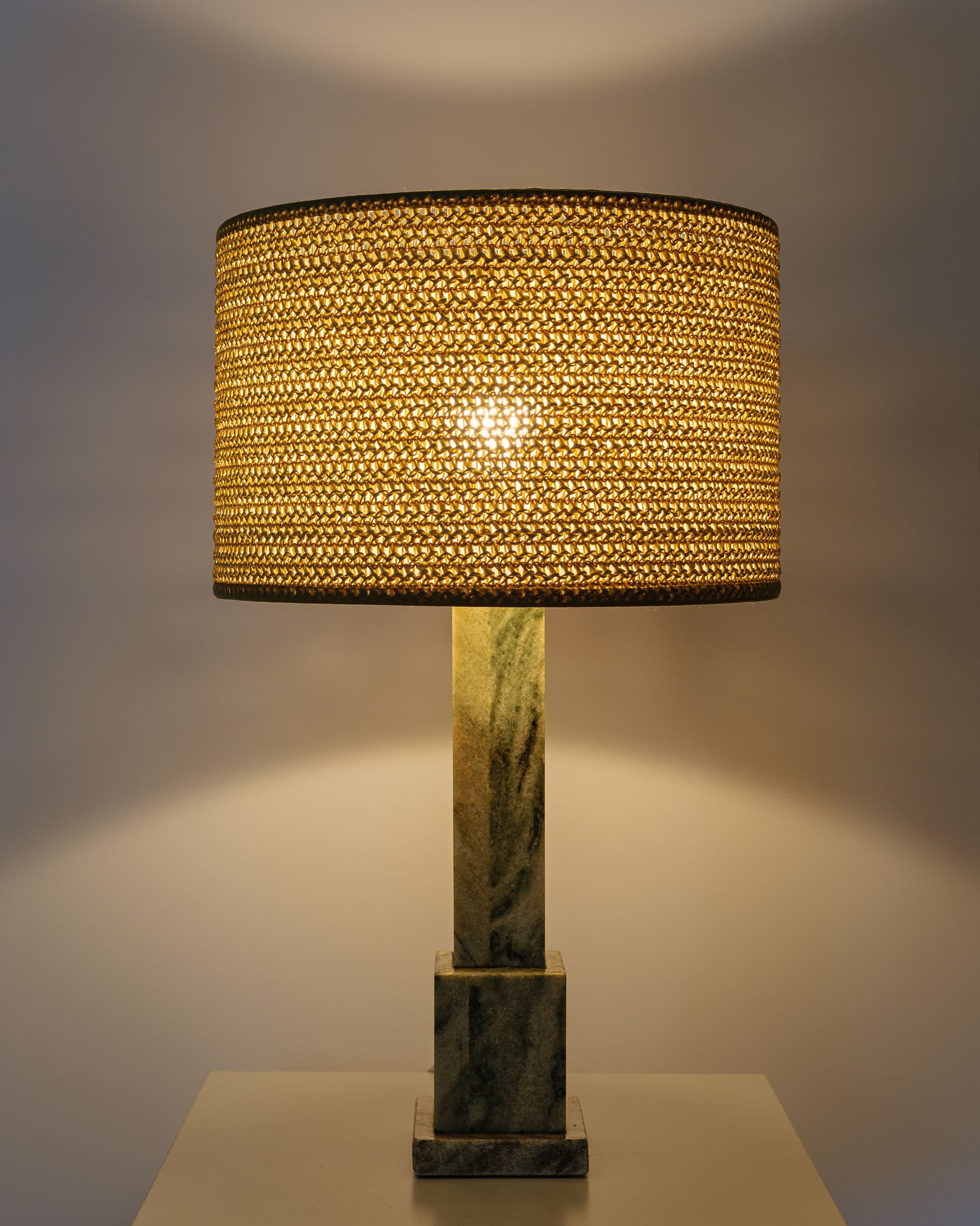 Table lamp, green marble, beige rattan, Denmark, 1970s. - 398540