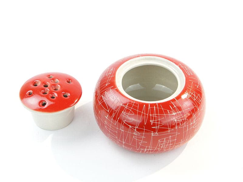 Ikebana vase, red, porcelain, Chodzież, Poland, 1960s. - 398569
