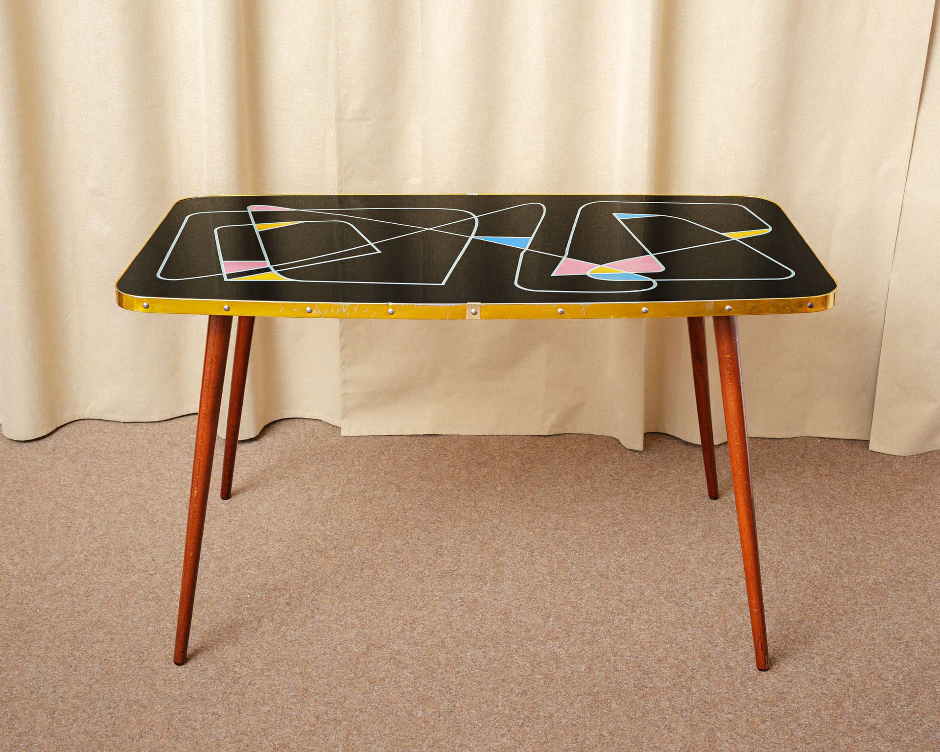 Coffee Table Rockabilly, black, brown wood, metal, Germany, 1960s. - 398621