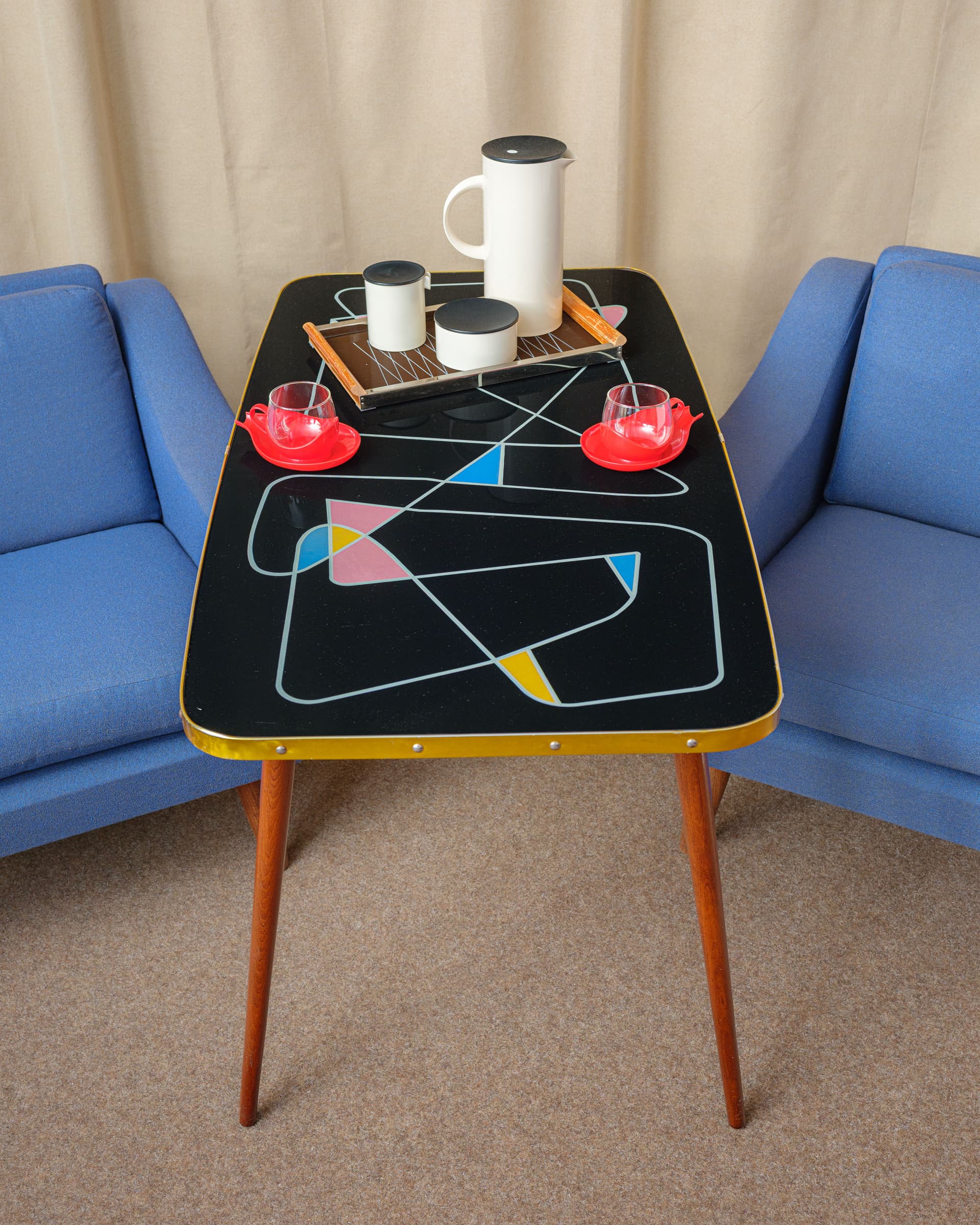 Coffee Table Rockabilly, black, brown wood, metal, Germany, 1960s. - 398628