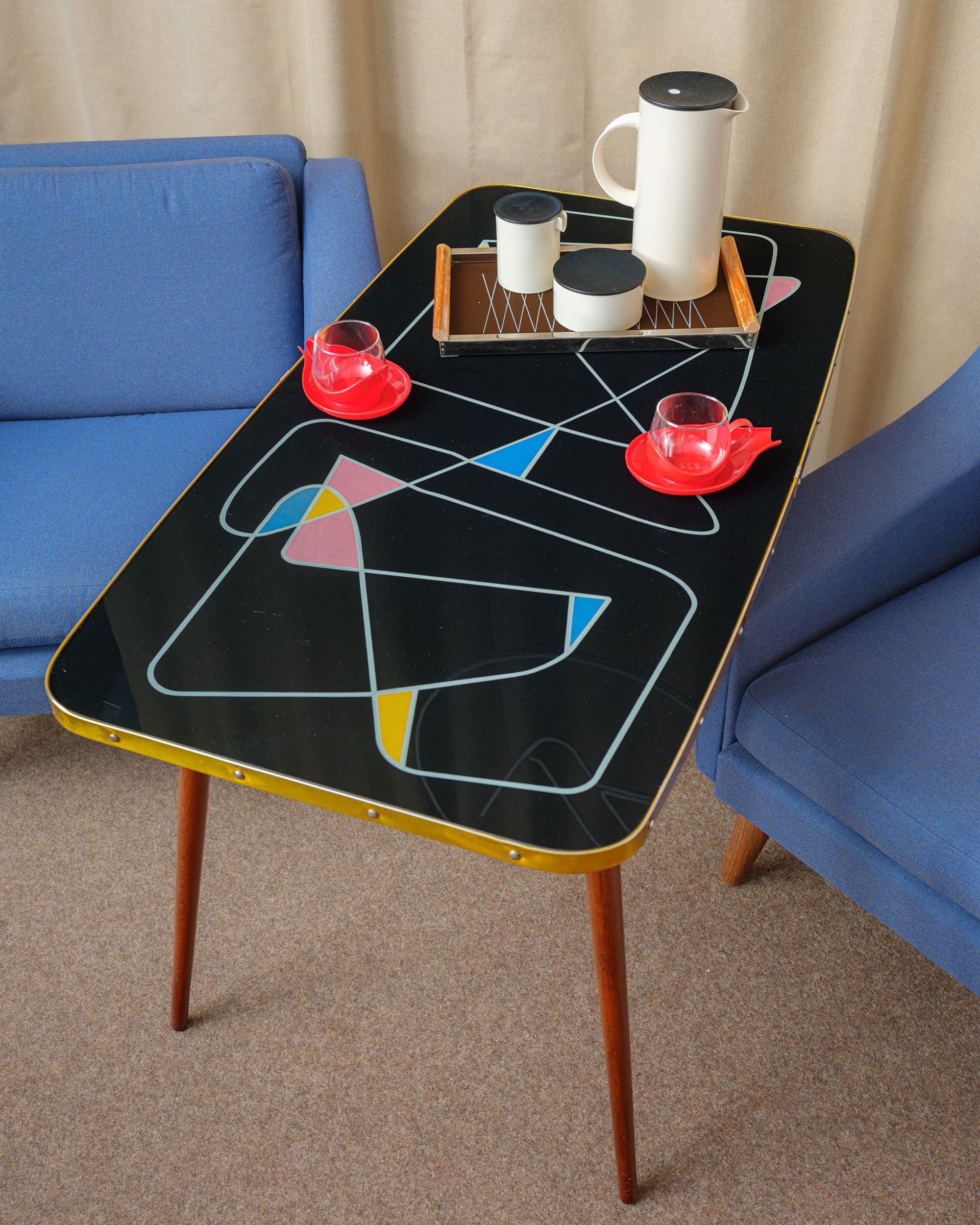 Coffee Table Rockabilly, black, brown wood, metal, Germany, 1960s. - 398630