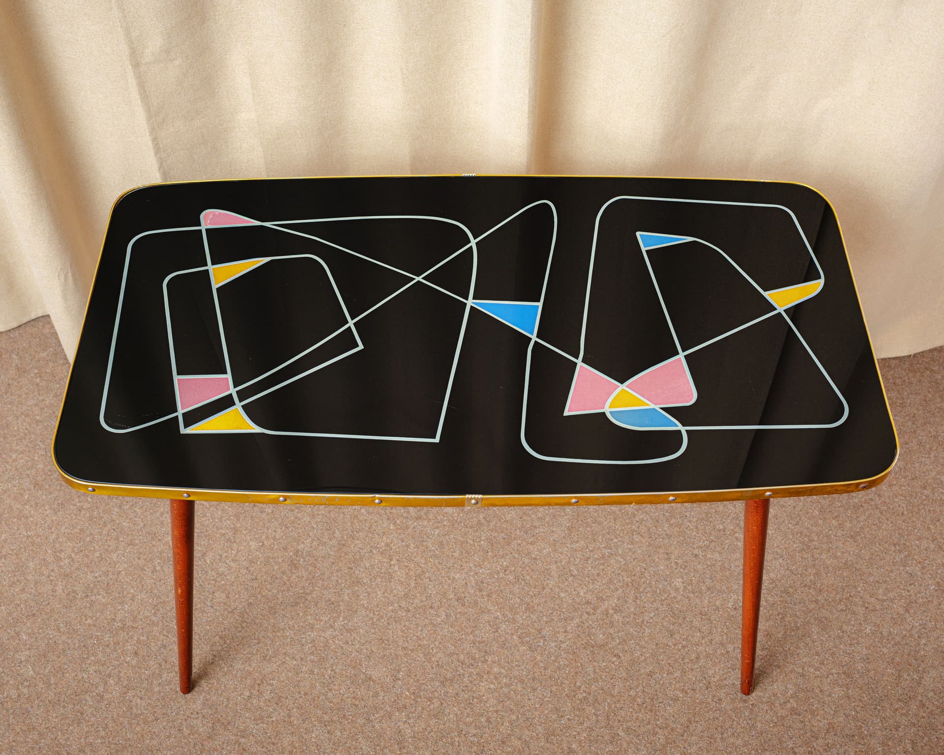 Coffee Table Rockabilly, black, brown wood, metal, Germany, 1960s. - 398624