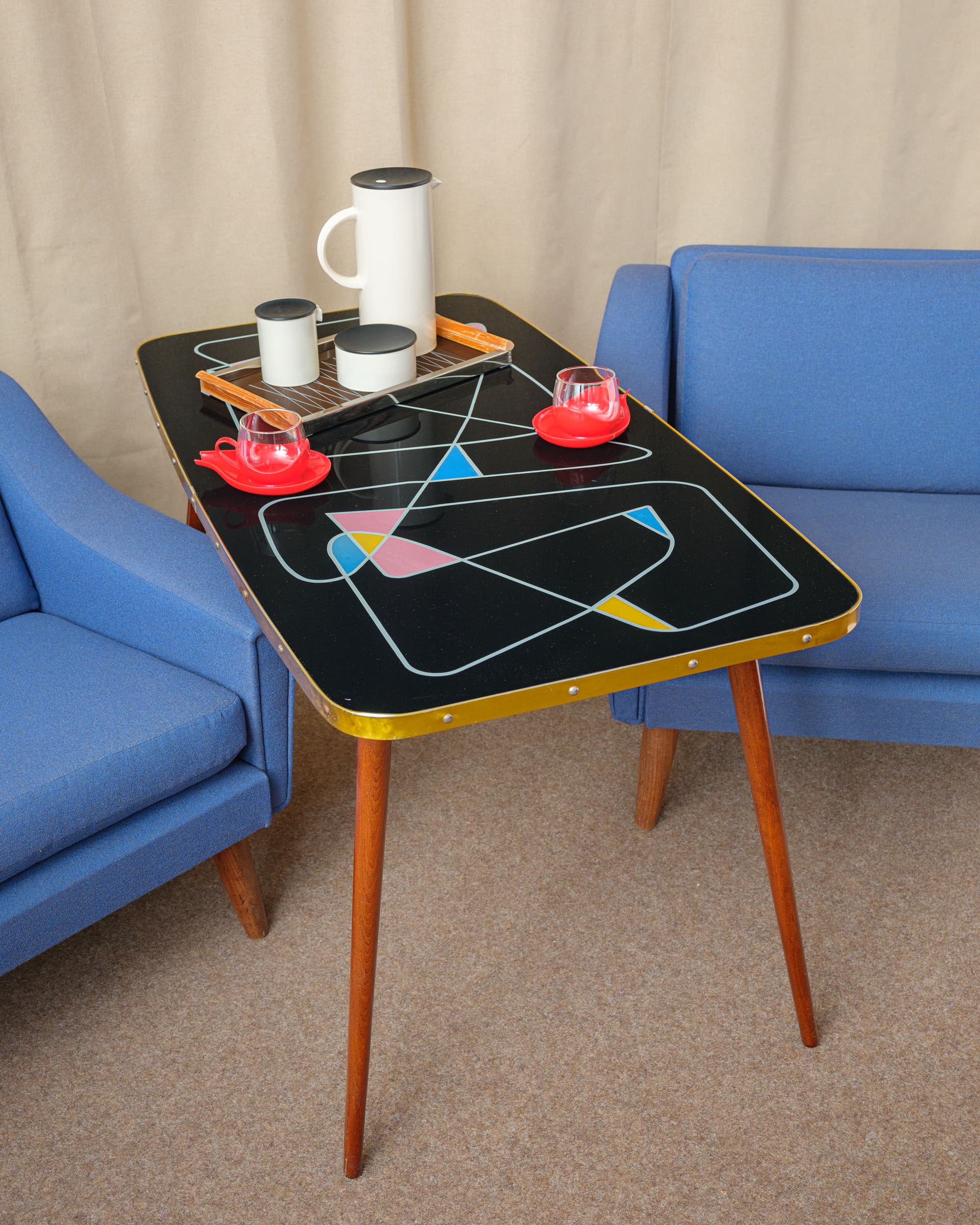 Coffee Table Rockabilly, black, brown wood, metal, Germany, 1960s. - 398625