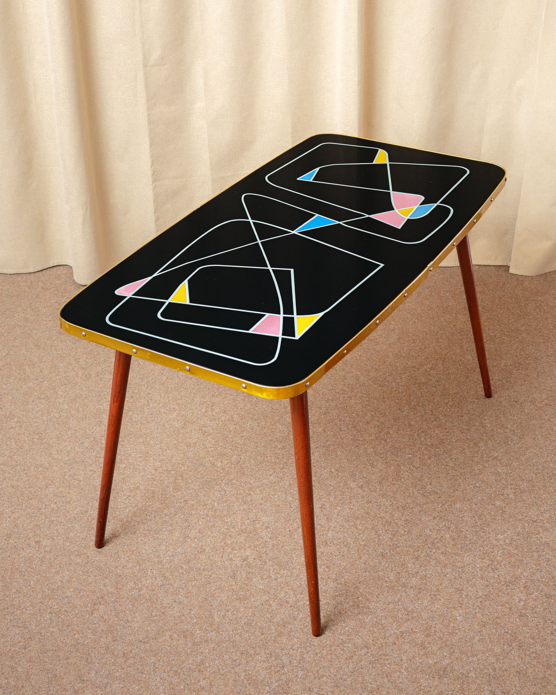 Coffee Table Rockabilly, black, brown wood, metal, Germany, 1960s. - 398626