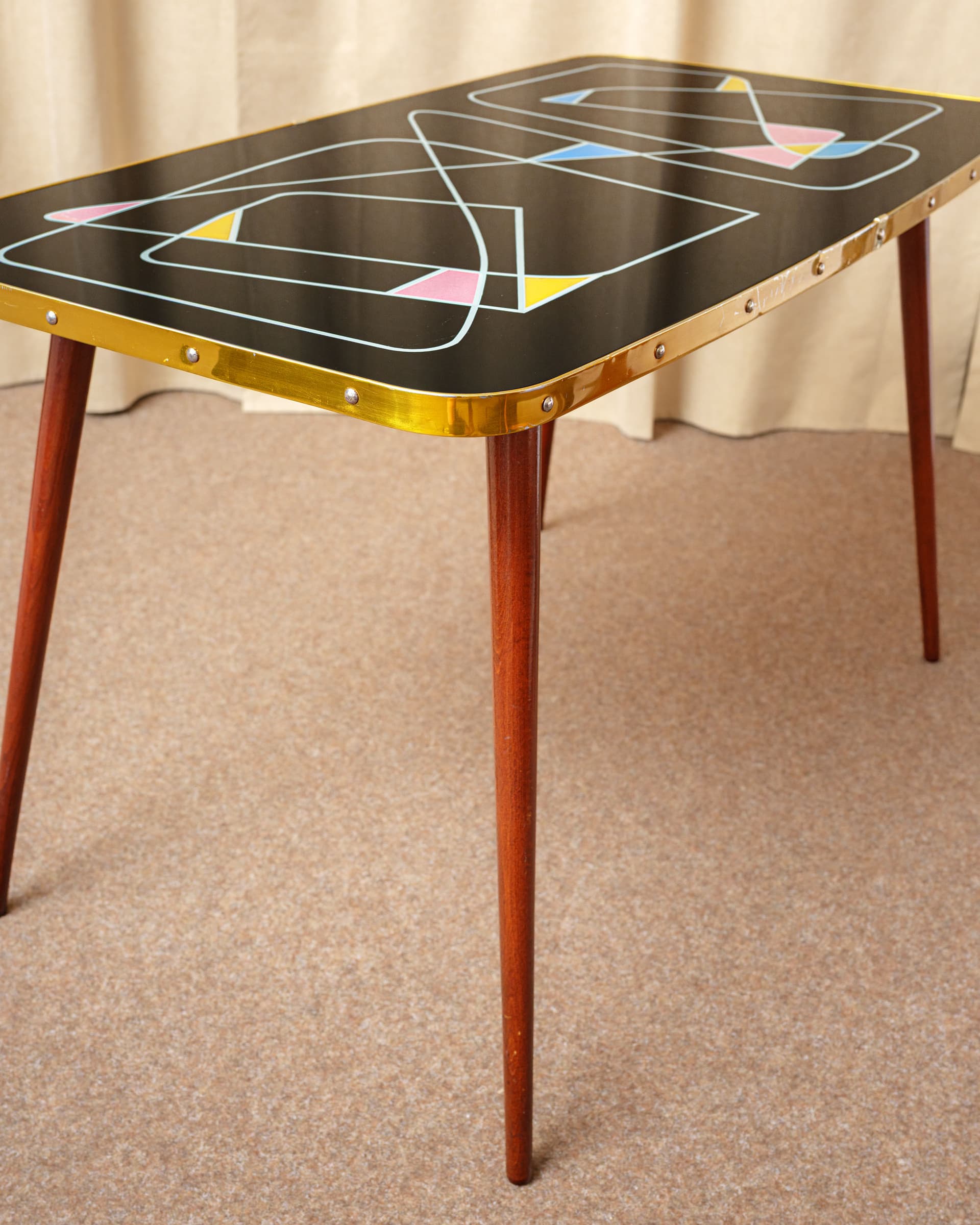 Coffee Table Rockabilly, black, brown wood, metal, Germany, 1960s. - 398622
