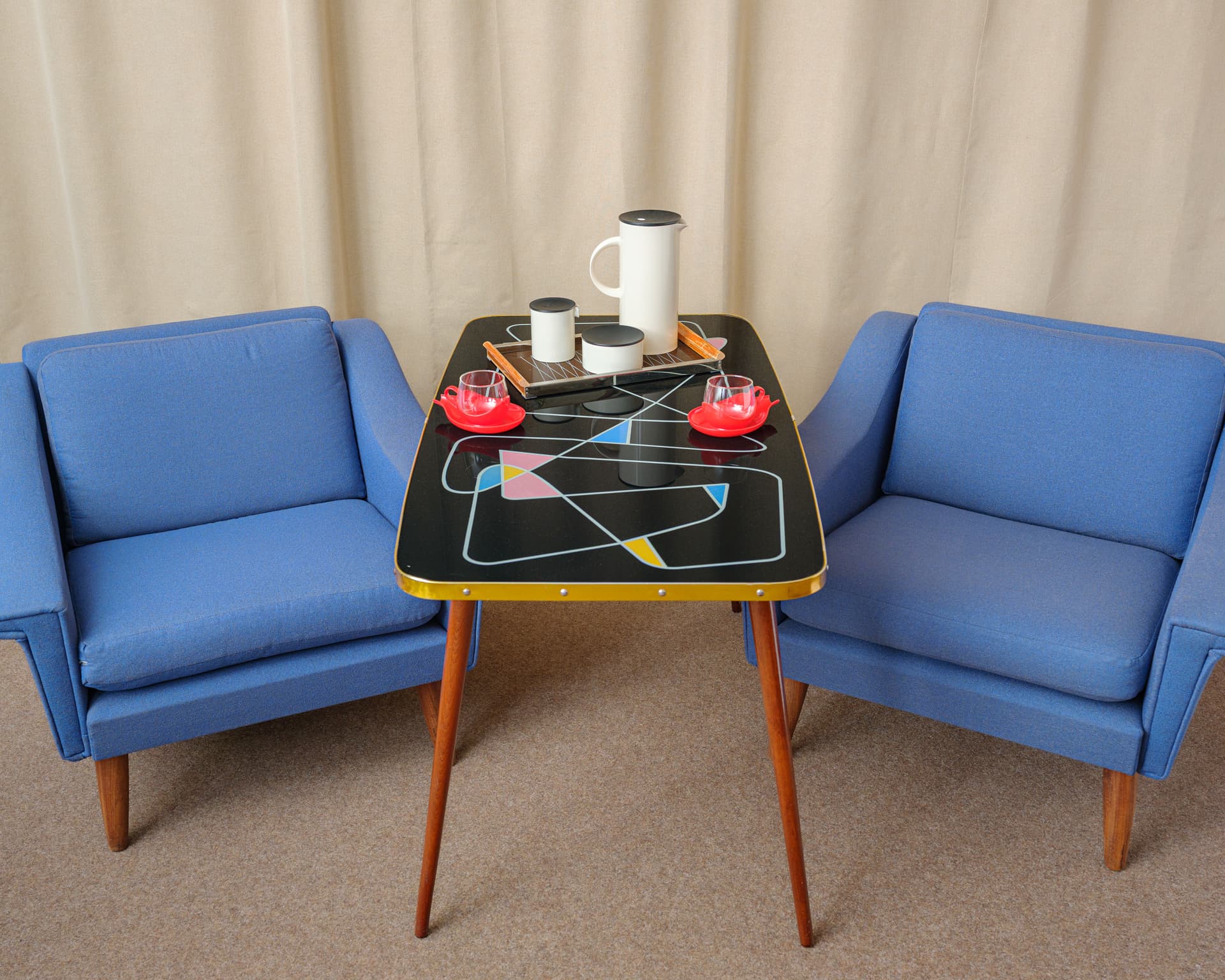 Coffee Table Rockabilly, black, brown wood, metal, Germany, 1960s. - 398627