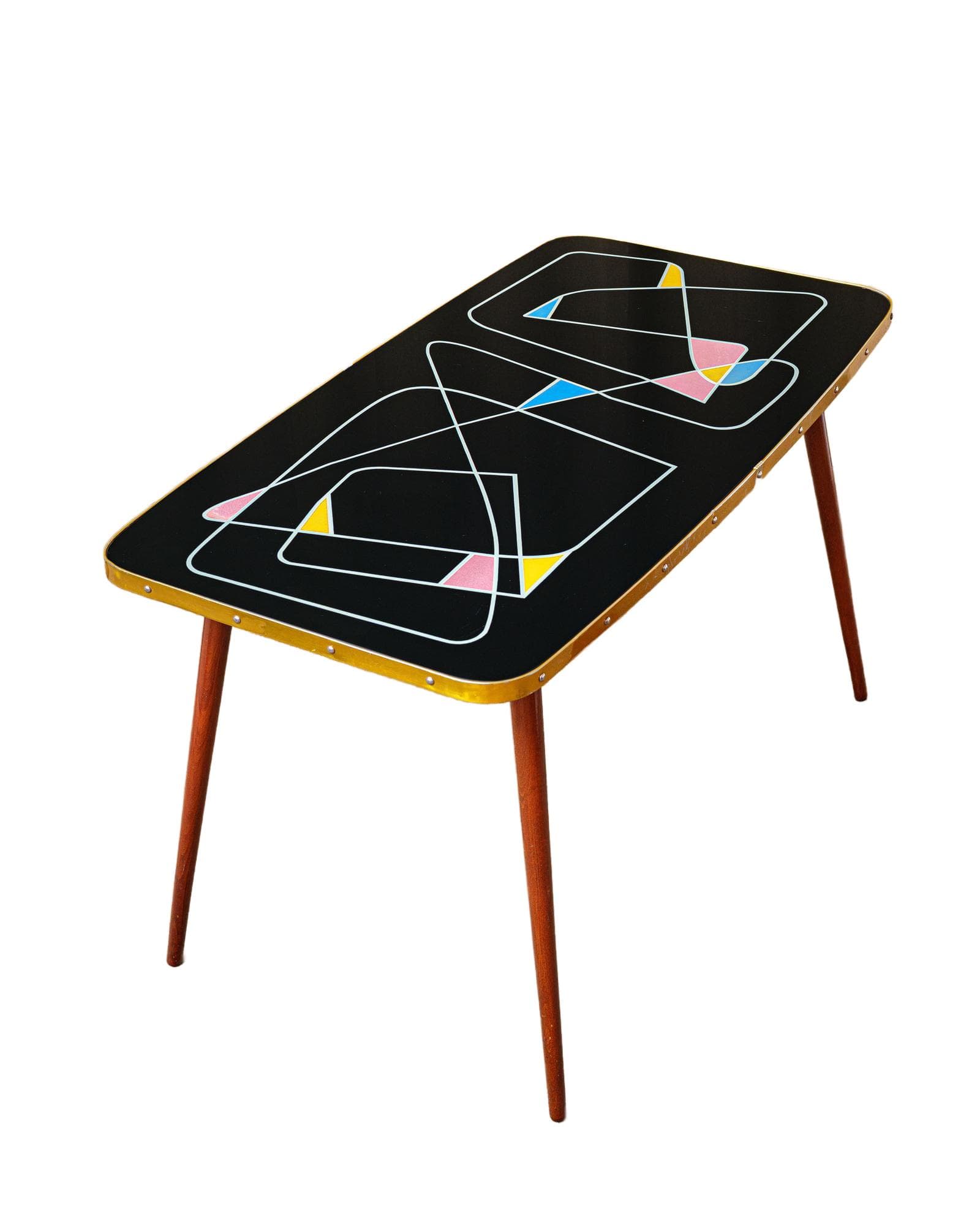 Coffee Table Rockabilly, black, brown wood, metal, Germany, 1960s.