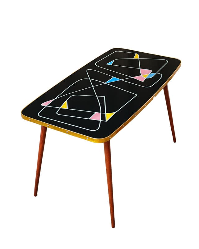 Coffee Table Rockabilly, black, brown wood, metal, Germany, 1960s. - DIMENSION