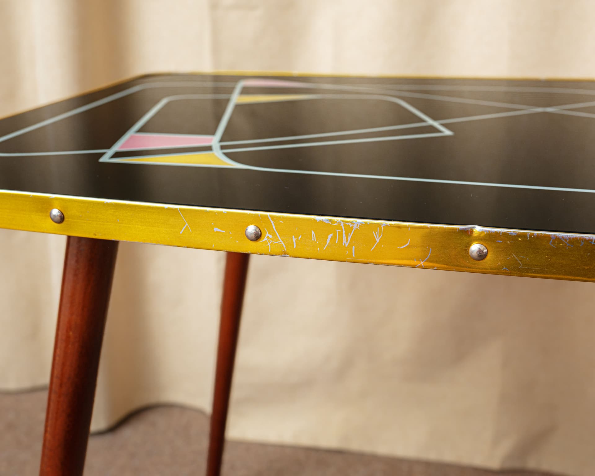 Coffee Table Rockabilly, black, brown wood, metal, Germany, 1960s. - 398623