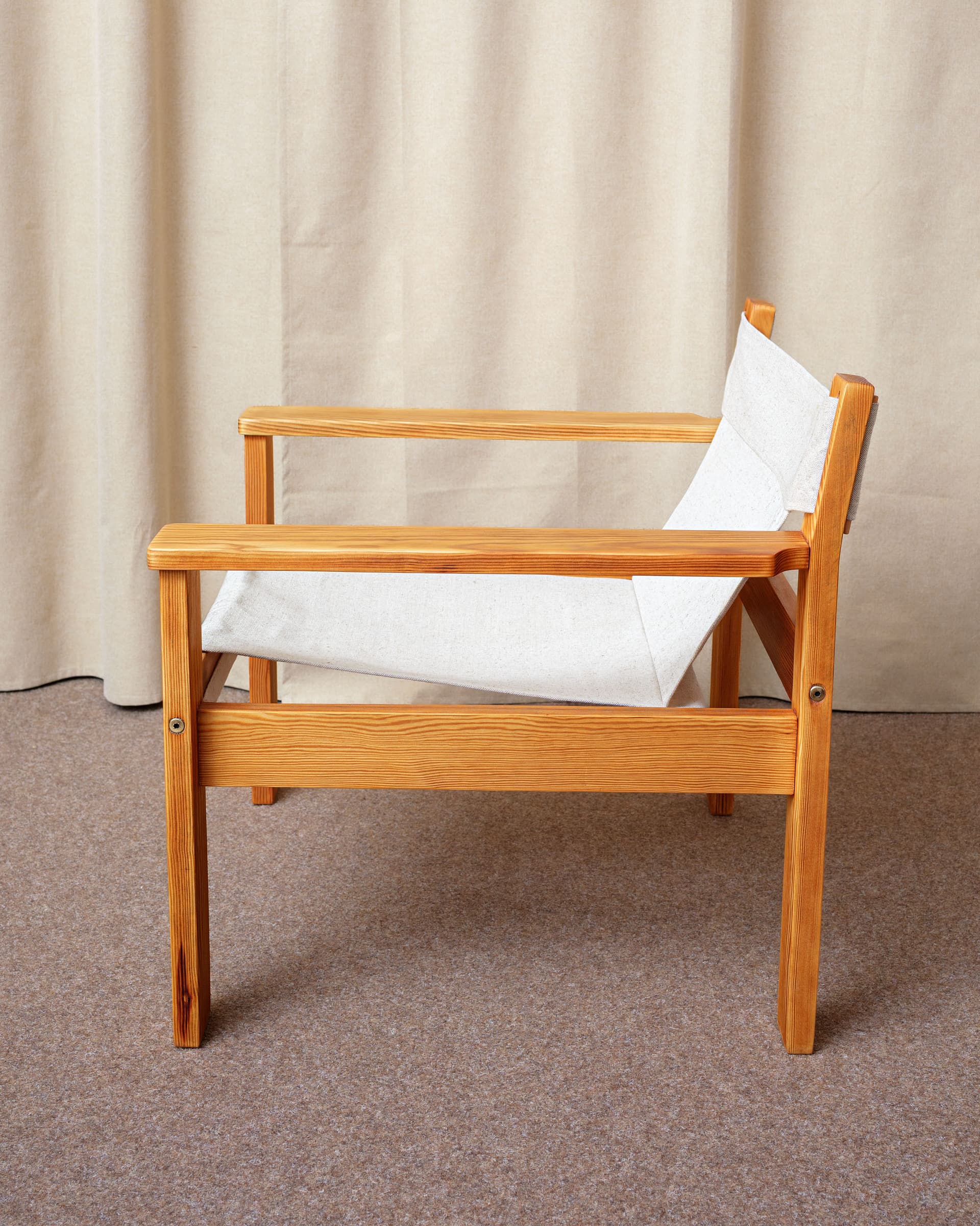 Fotel Safari chair, len beżowy, sosna brązowy, proj. E. Worts, Ikea, Szwecja, lata 70. - 398644
