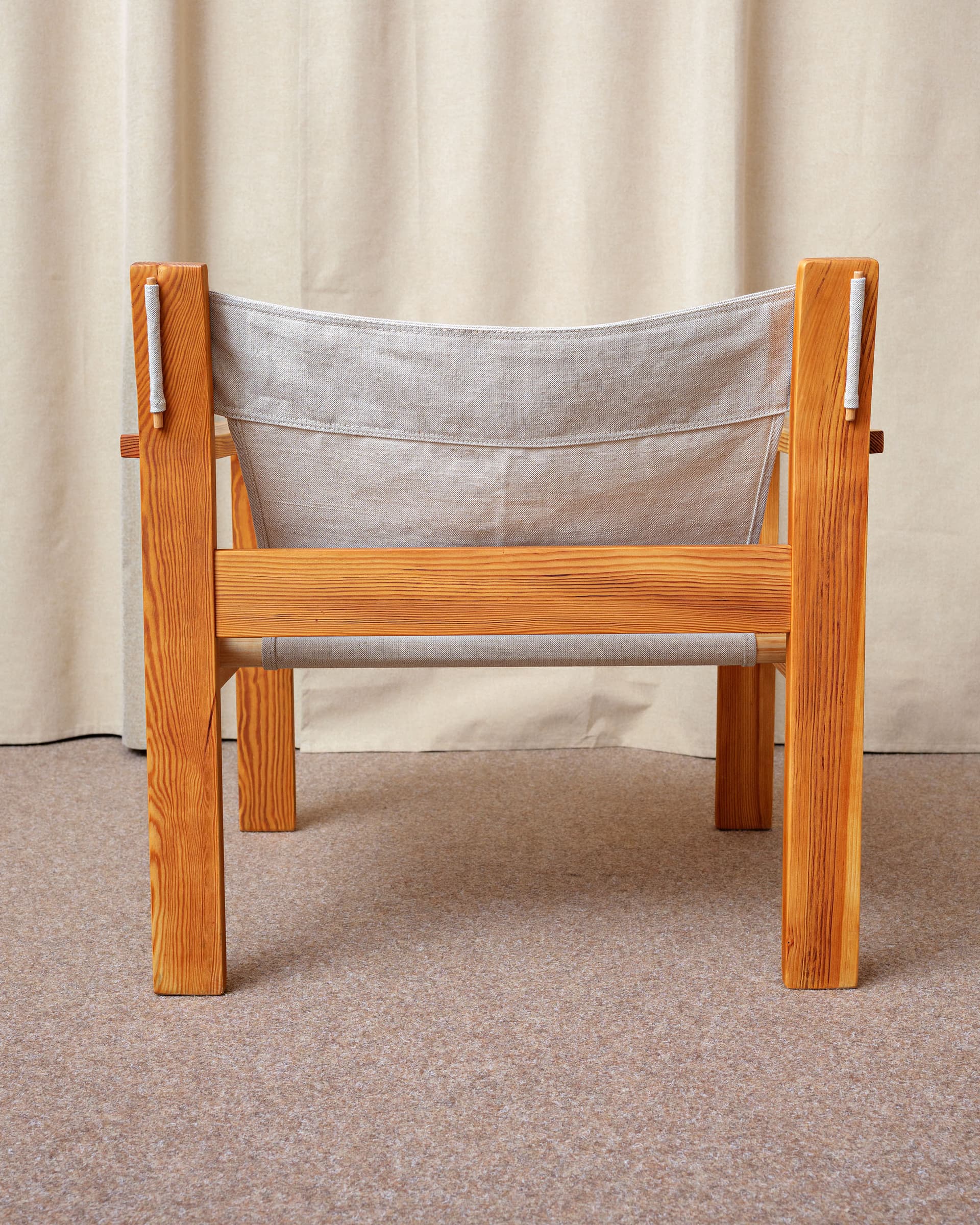 Fotel Safari chair, len beżowy, sosna brązowy, proj. E. Worts, Ikea, Szwecja, lata 70. - 398647