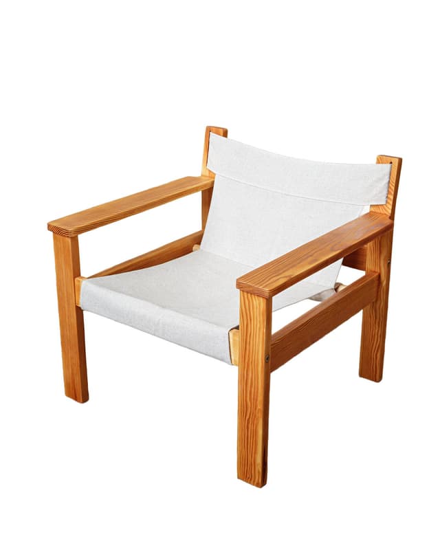 Fotel Safari chair, len beżowy, sosna brązowy, proj. E. Worts, Ikea, Szwecja, lata 70. - WYMIARY