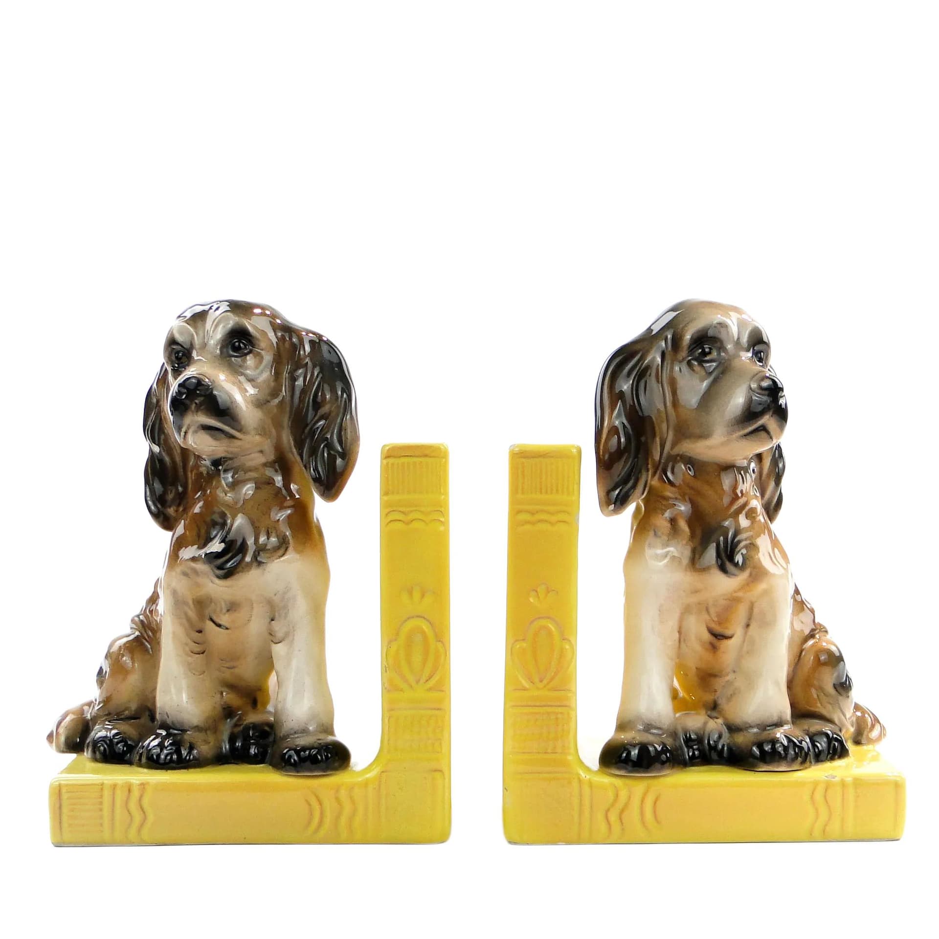 Pair of bookends, Art Deco, yellow ceramic, Czechoslovakia, 1930s.
