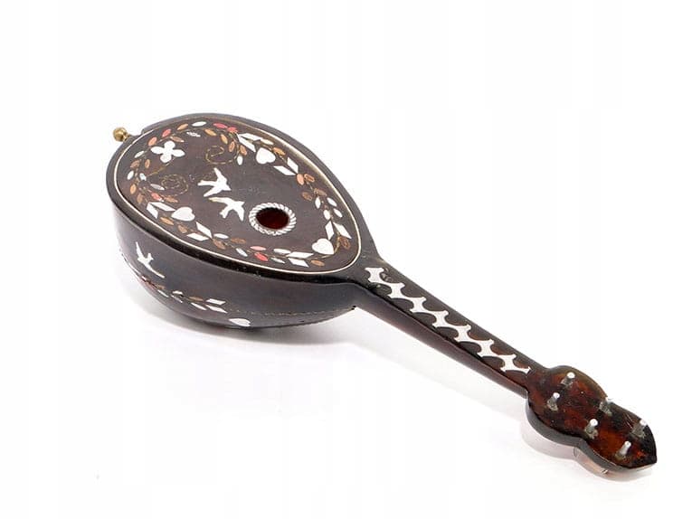 Mandolin Music Box, brown composite, brass, Switzerland, early 20th century - 398720