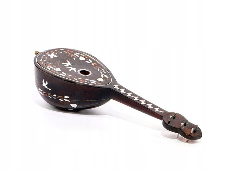 Mandolin Music Box, brown composite, brass, Switzerland, early 20th century - 398712