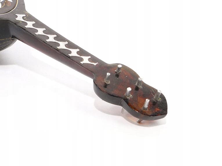 Mandolin Music Box, brown composite, brass, Switzerland, early 20th century - 398715