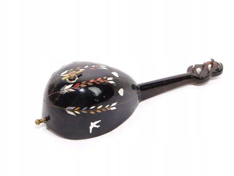 Mandolin Music Box, brown composite, brass, Switzerland, early 20th century - 398716