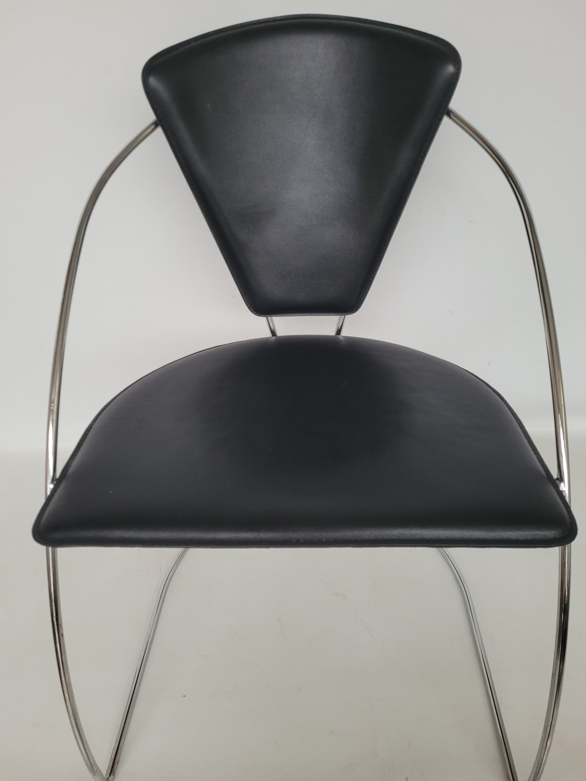 Krzesło Bauhaus, skóra czarna, stal chromowana, Włochy, lata 80. - 398765
