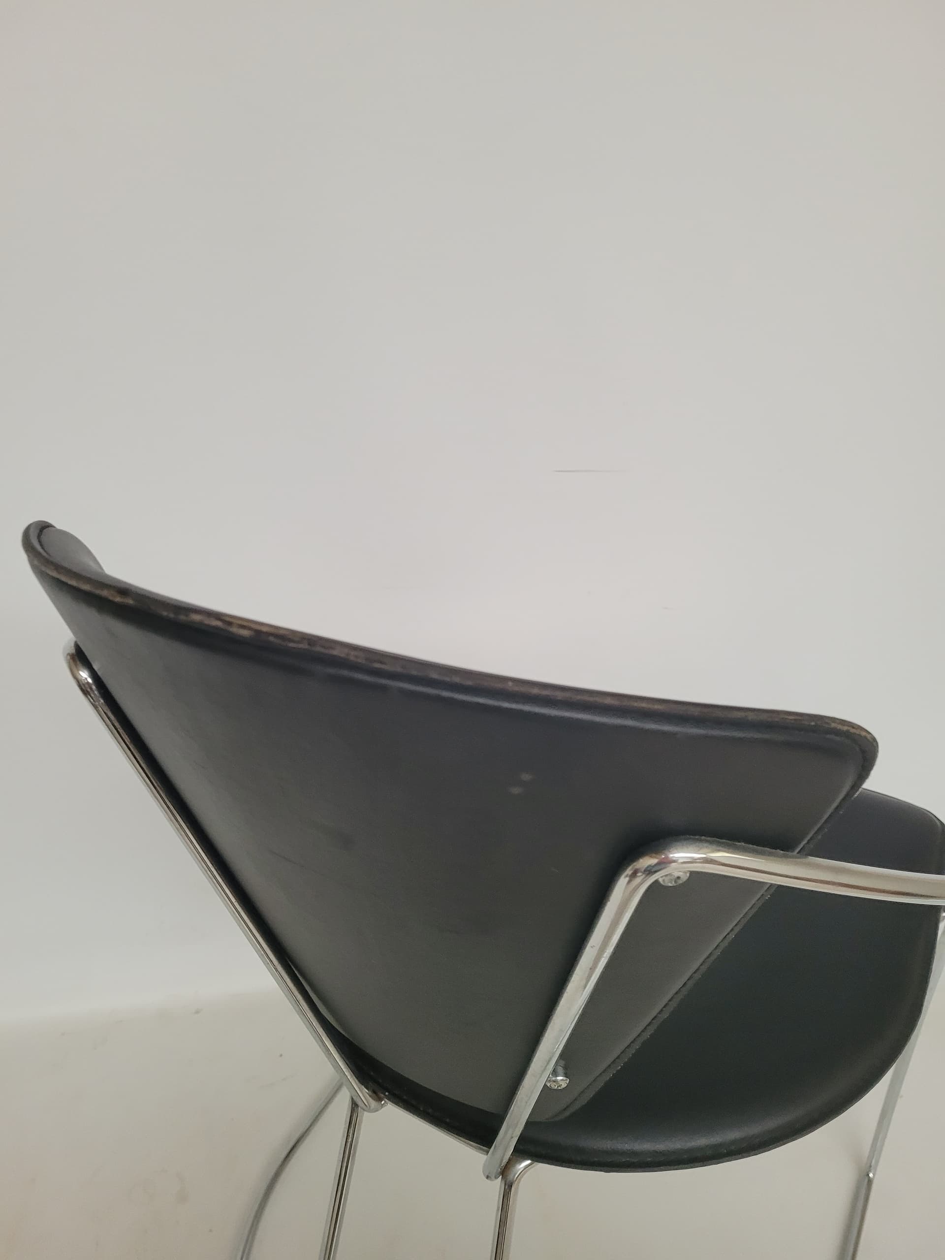 Krzesło Bauhaus, skóra czarna, stal chromowana, Arrben, Włochy, lata 80. - 398796
