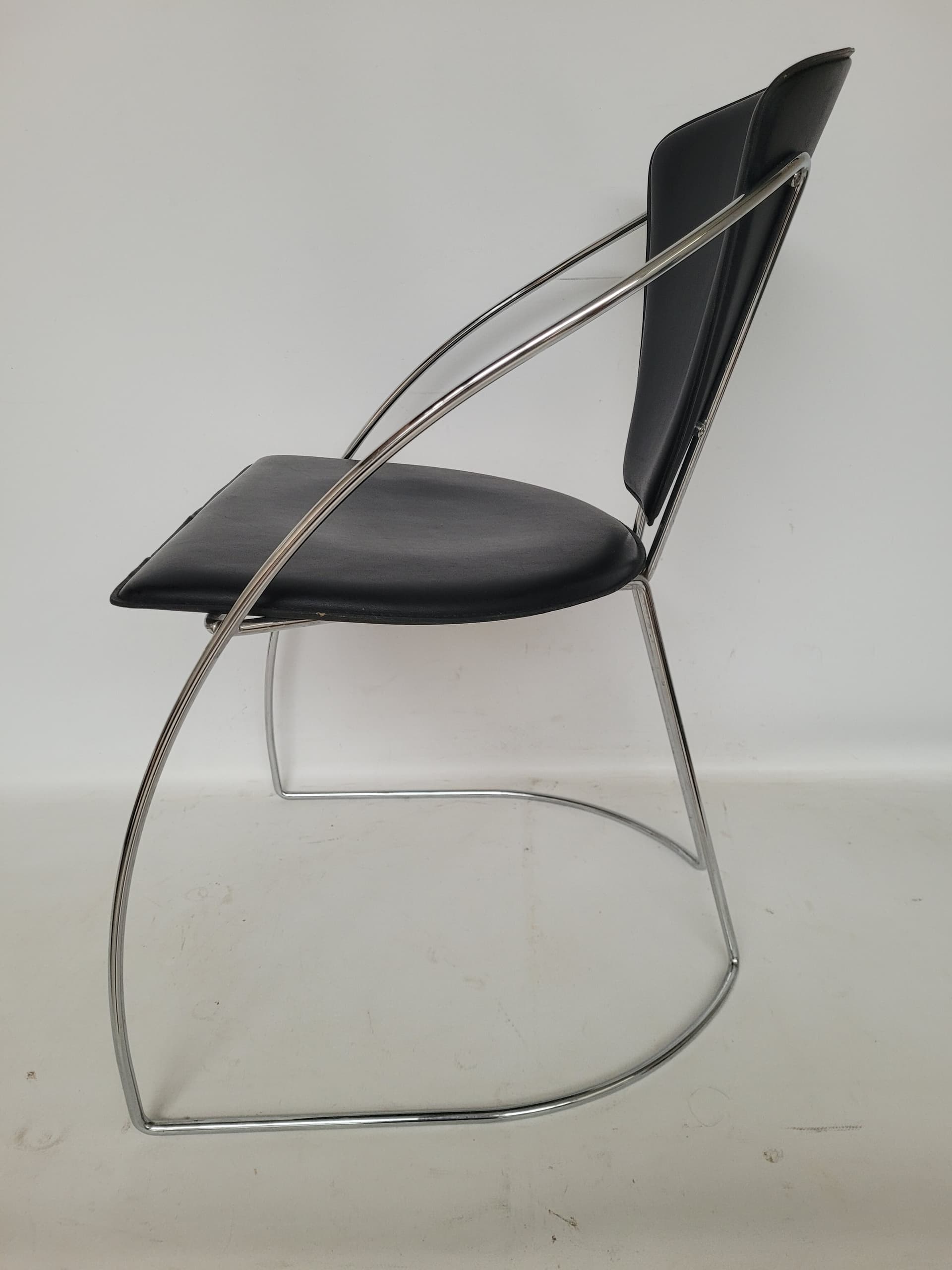 Krzesło Bauhaus, skóra czarna, stal chromowana, Arrben, Włochy, lata 80. - 398790